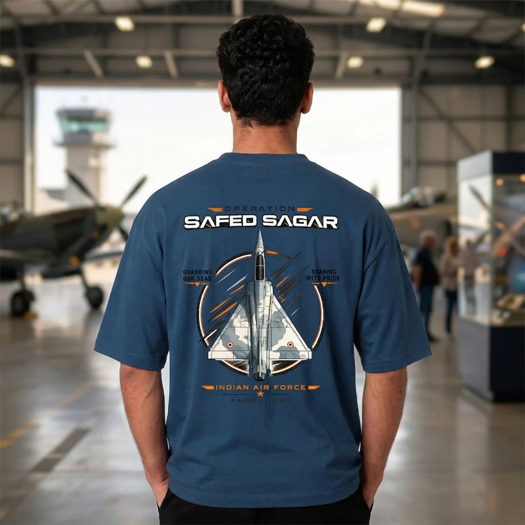 Men's Oversized Graphic T-Shirt - Operation Safed Sagar IAF Tribute, 240 GSM Pure Cotton, Bio-Washed