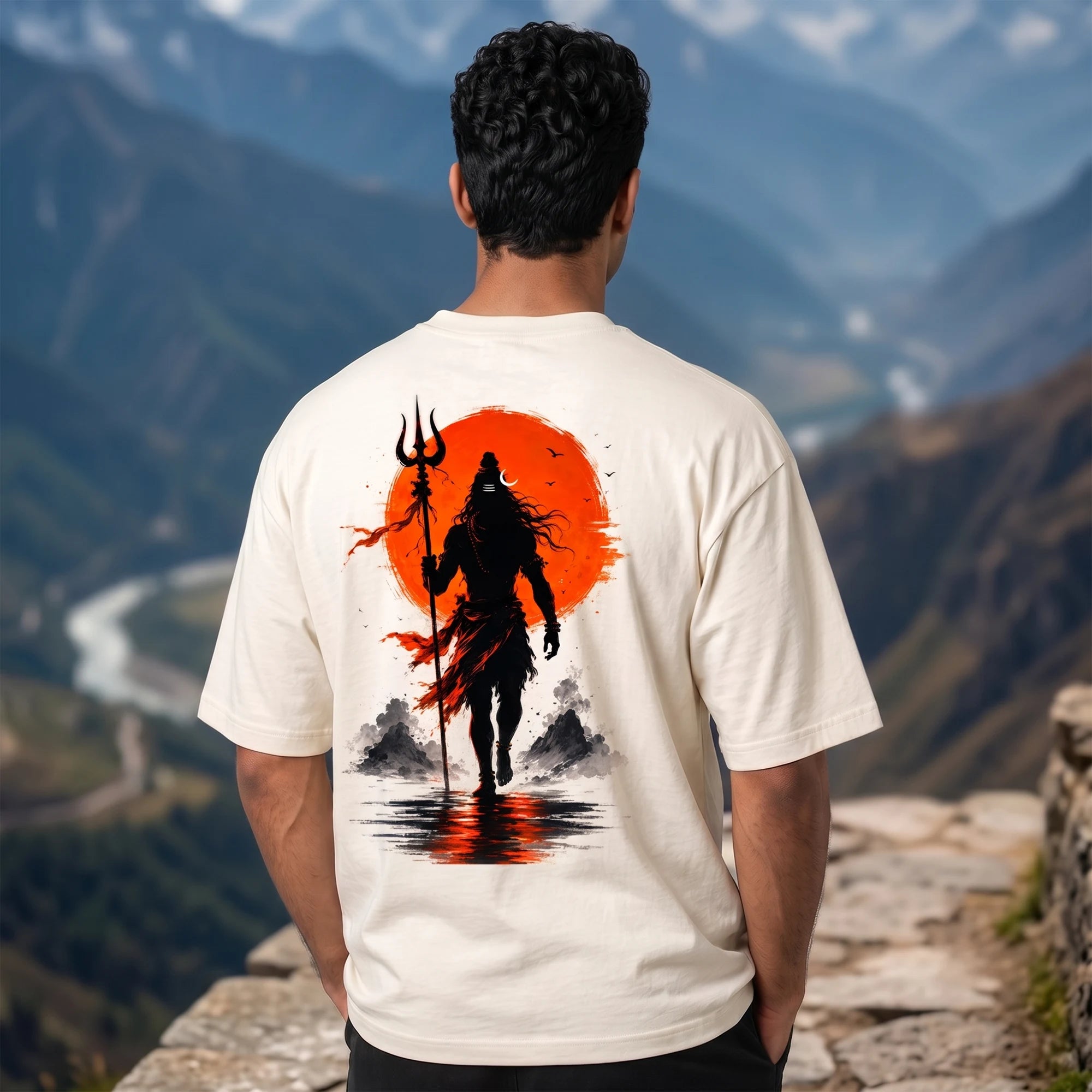 Lord Shiva Mahakal Graphic Printed Oversized T-Shirt | Premium 240 GSM Pure Cotton Breathable Dual-Print Devotional Tee