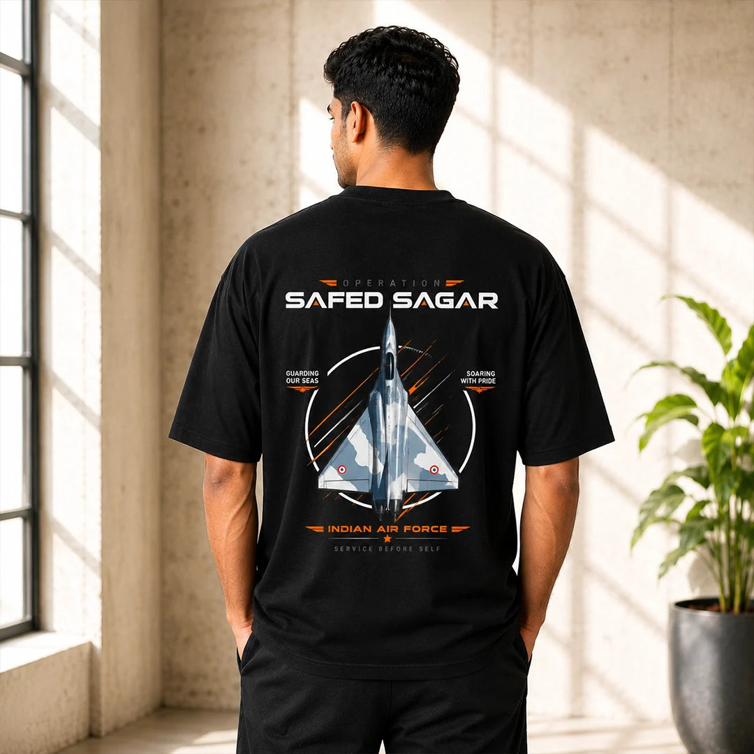 Men's Oversized Graphic T-Shirt - Operation Safed Sagar IAF Tribute, 240 GSM Pure Cotton, Bio-Washed