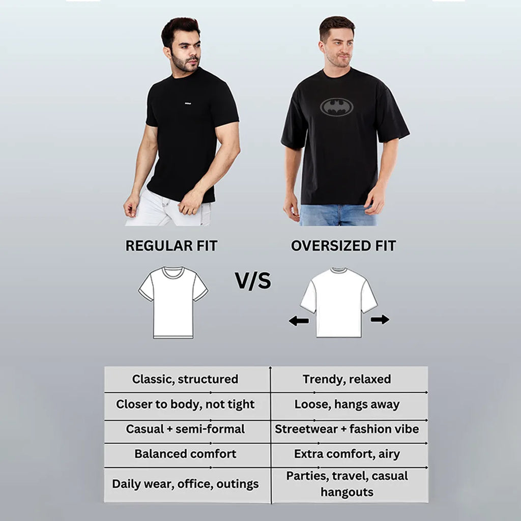 Men's Black Oversized Batman Graphic T-Shirt - 240 GSM Pure Cotton Biowashed Streetwear