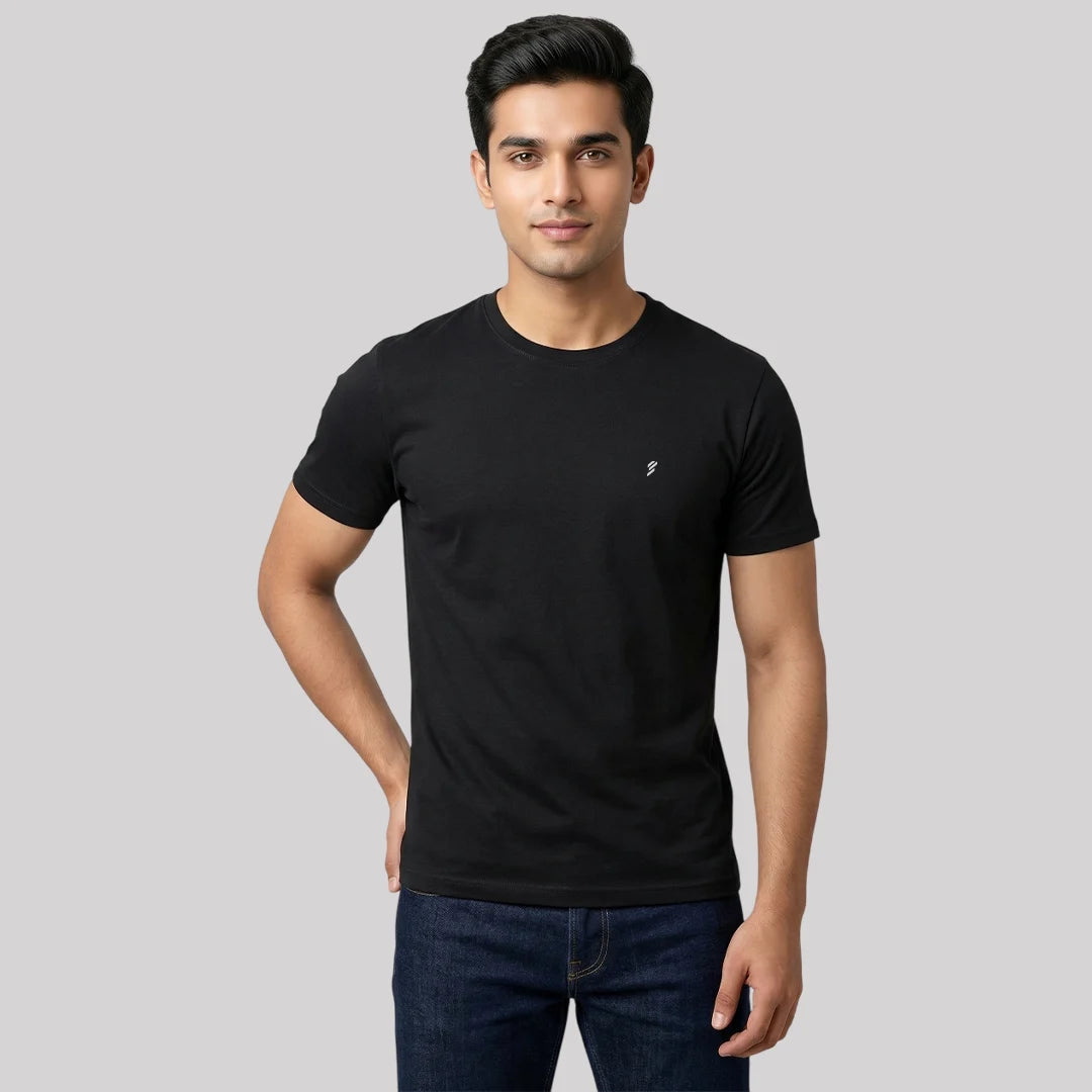 Men's Regular Fit Round Neck T-Shirt – Premium 180 GSM Biowashed Cotton Blend Half Sleeve Tee