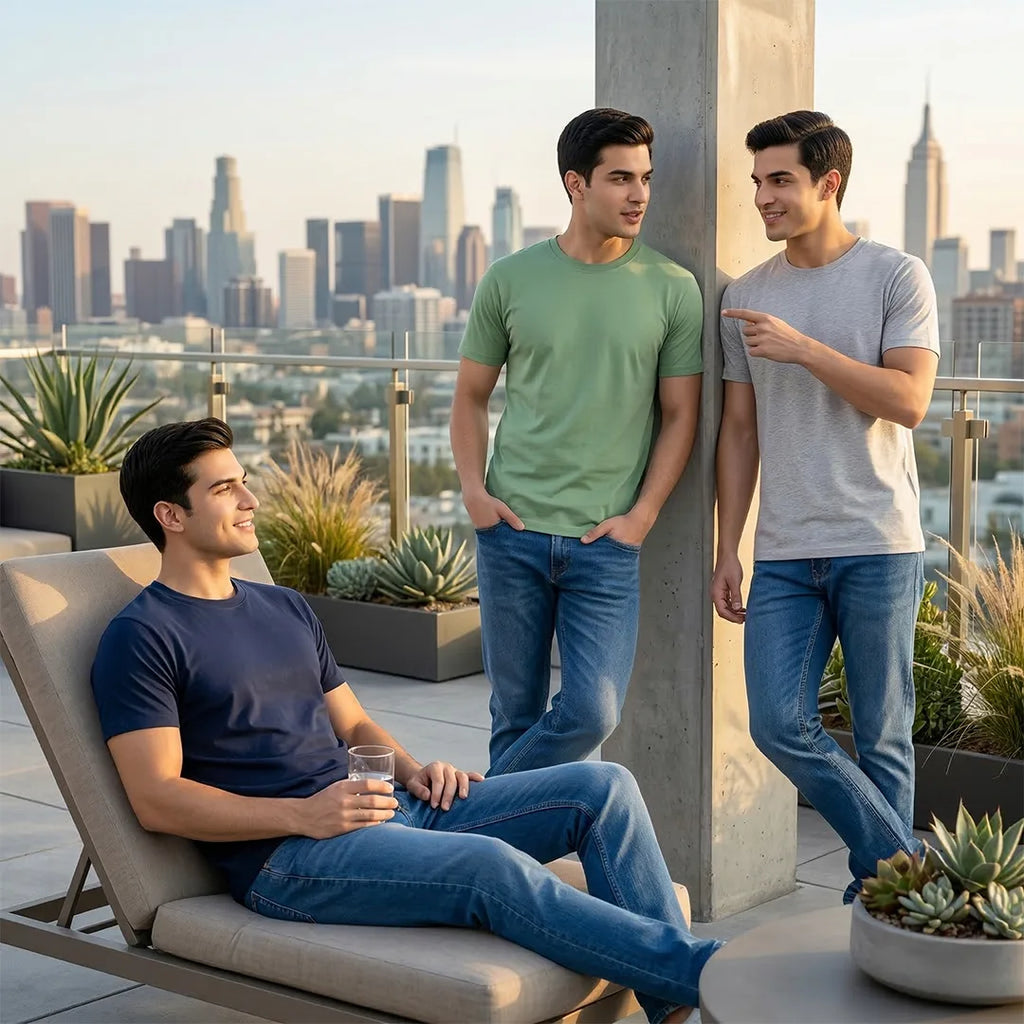 Premium Men’s Round Neck Pure Cotton T-Shirt Combo – 180 GSM Biowashed Regular Fit Half Sleeve Tees (Pack of 3)