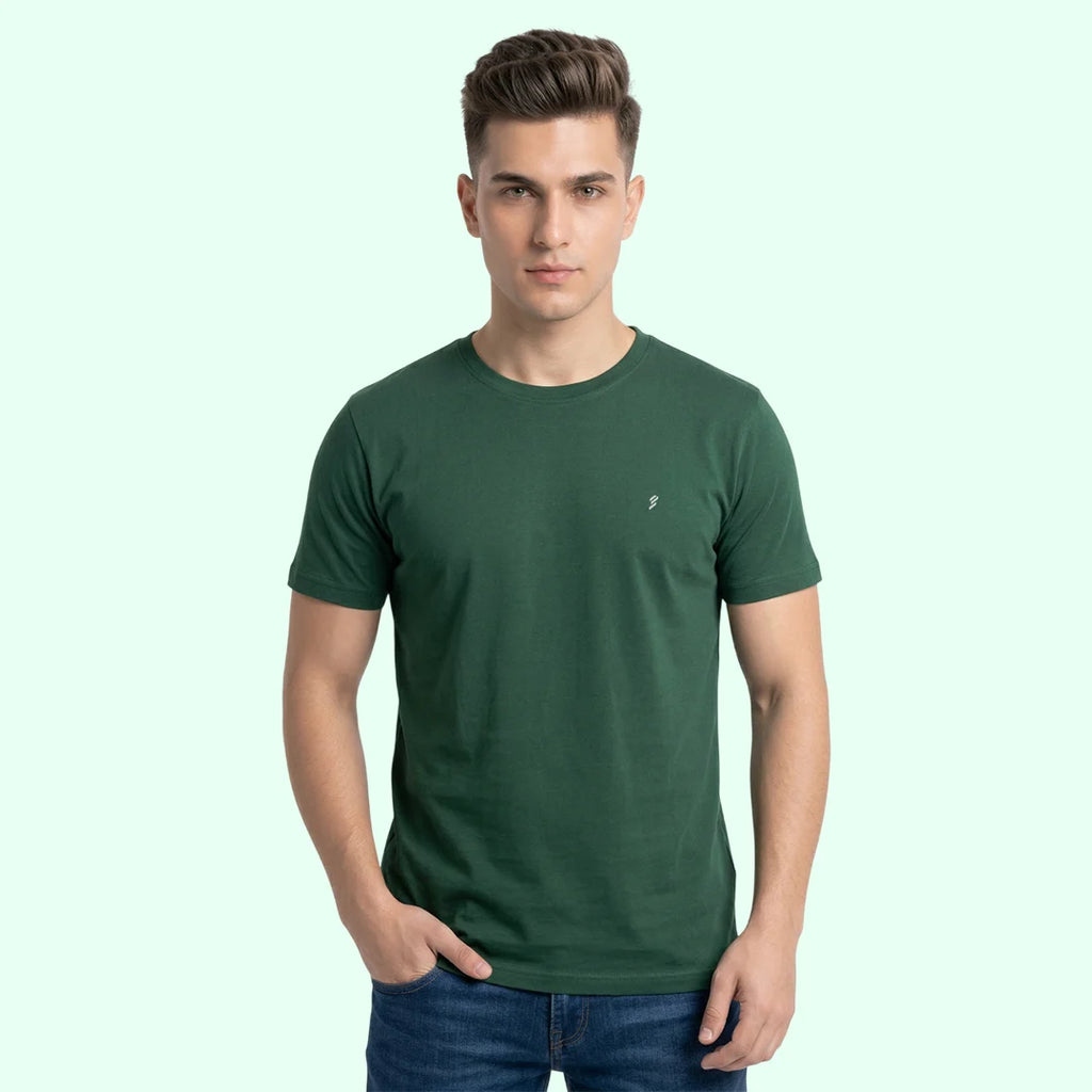 Men's Regular Fit Crew Neck T-Shirt, 100% Pure Cotton, 180 GSM, Breathable Everyday Wear
