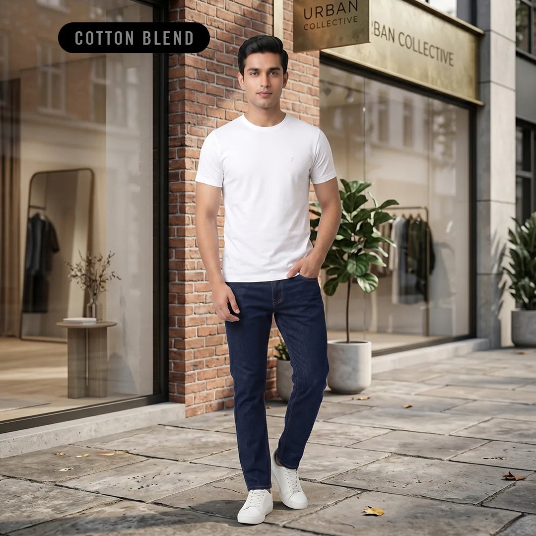 Men's Regular Fit Round Neck T-Shirt – Premium 180 GSM Biowashed Cotton Blend Half Sleeve Tee