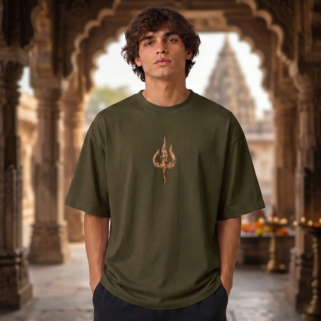 Premium Drop Shoulder T-Shirt | Shiva & Parvati Divine Print | 240 GSM Heavyweight