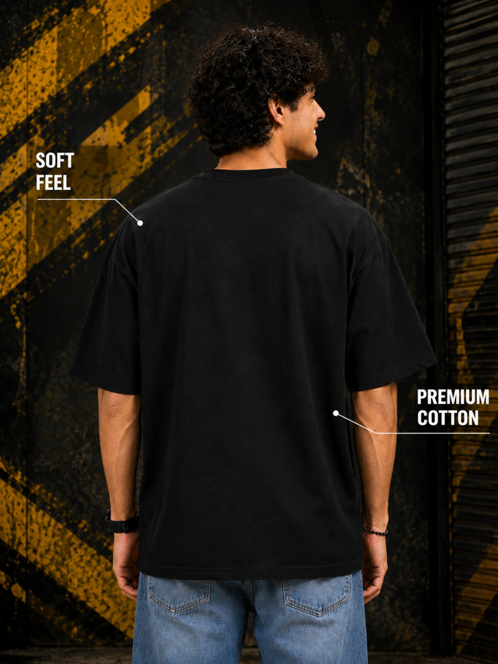 Excello Men's Oversized Graphic T-Shirt - 240 GSM Pure Cotton, Biowashed Drop Shoulder Tee