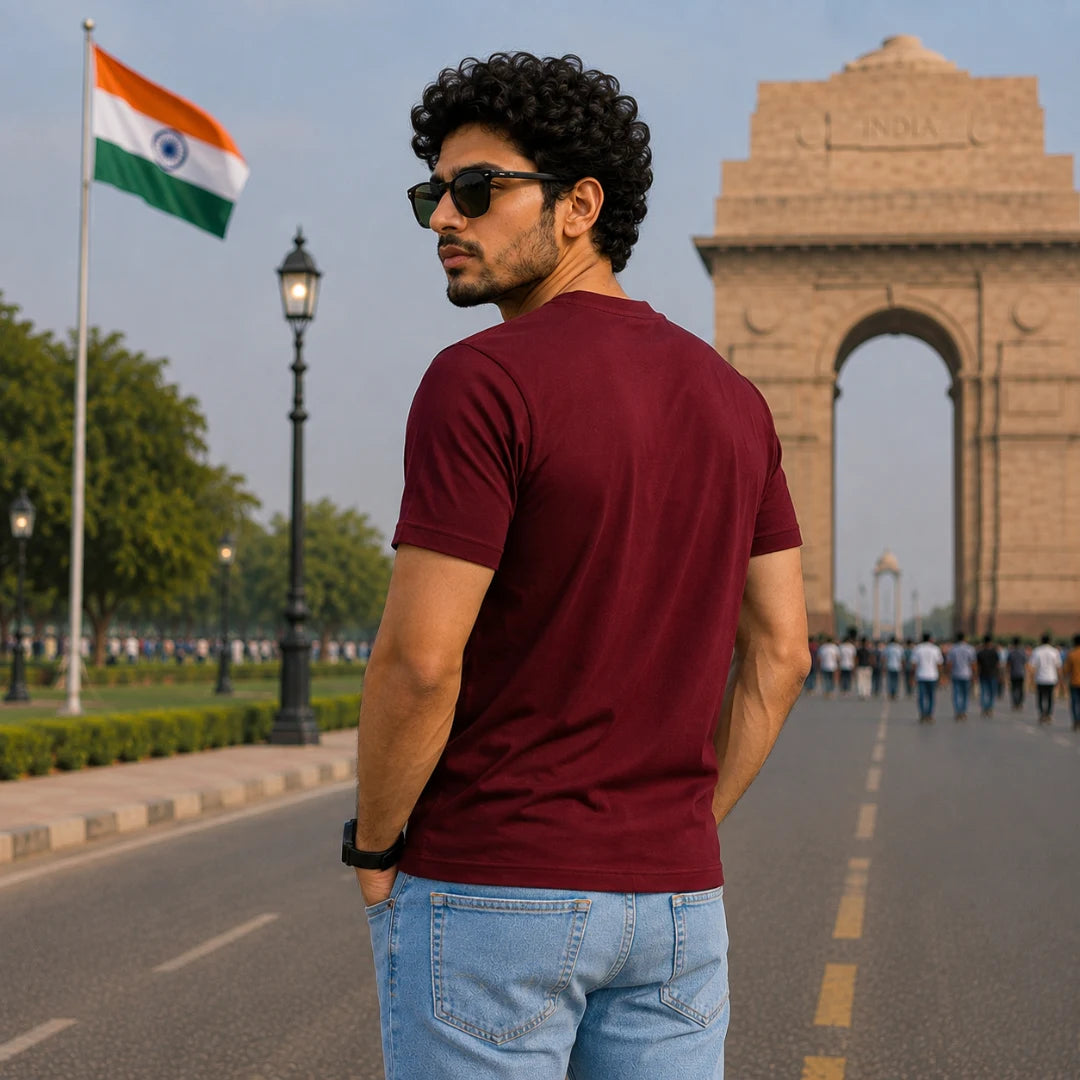Excello Men's Patriotic Ashoka Chakra Graphic T-Shirt | 180 GSM Pure Cotton | Double Bio-Washed | Premium DTF Print