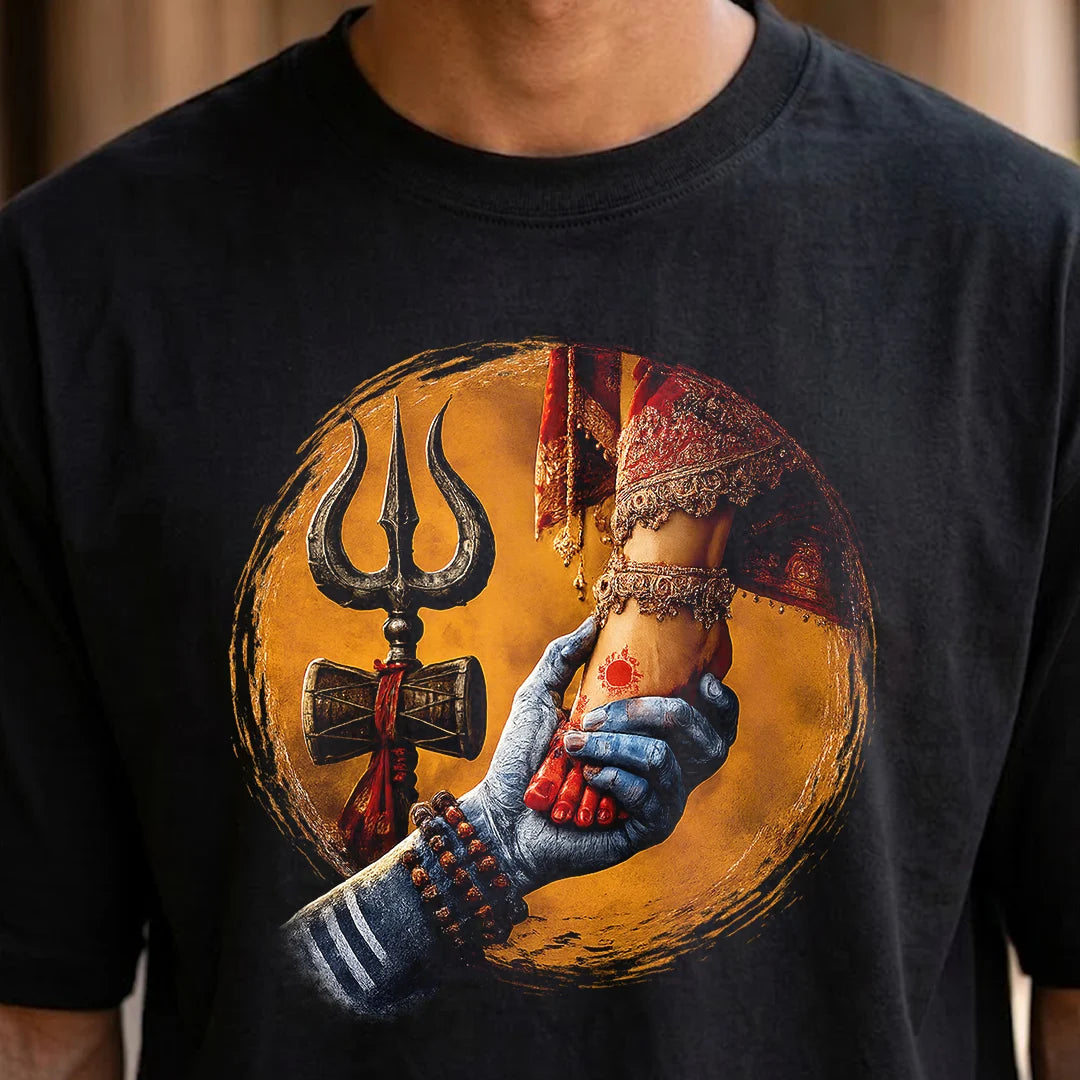 Premium Mahadev & Parvati Oversized Pure Cotton T-Shirt | 240 GSM Heavyweight Divine Graphic Tee