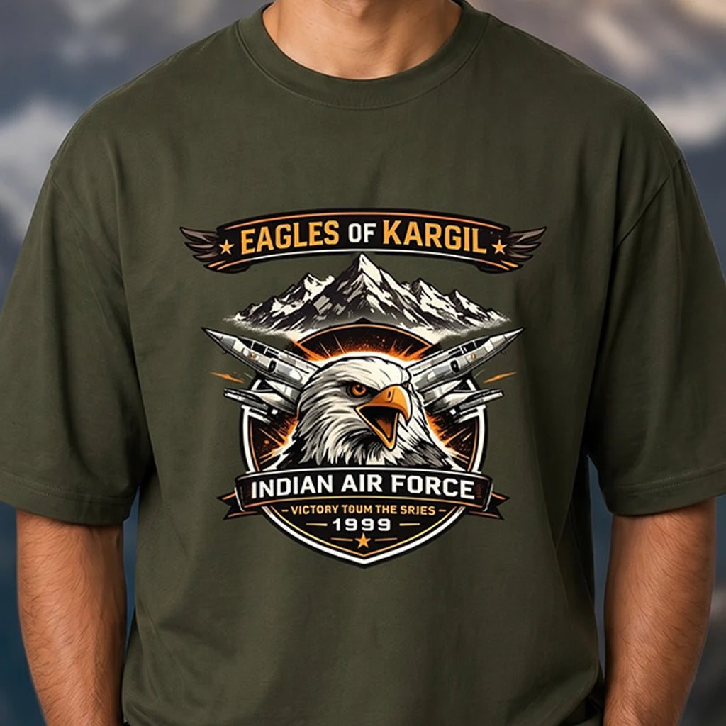 Men's 240 GSM Oversized Graphic T-Shirt - Indian Air Force 1999 Eagles of Kargil Edition