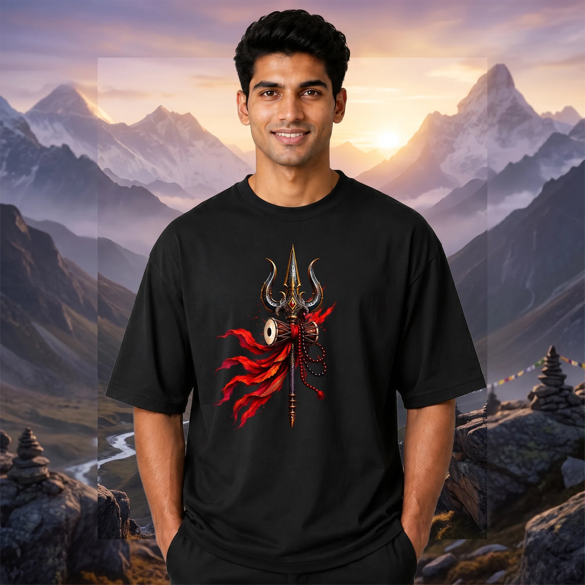 Mahakal Lord Shiva Printed Oversized T-Shirt for Men | Premium 240 GSM Heavyweight Cotton Graphic Streetwear Tee