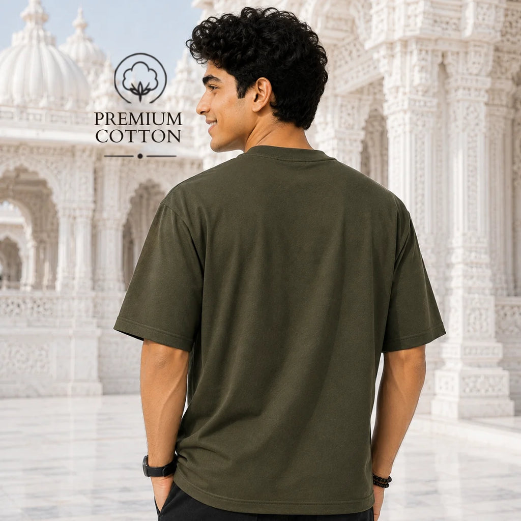 Excello Men's Divine Radha Krishna Lotus Graphic Oversized T-Shirt - 240 GSM Pure Cotton, Bio-Washed