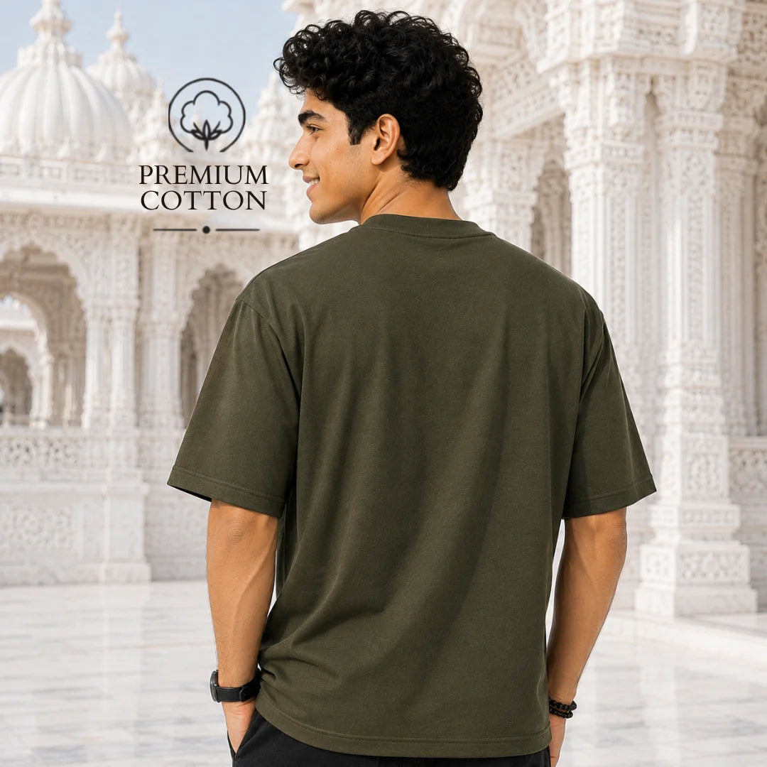 Excello Men's Divine Radha Krishna Lotus Graphic Oversized T-Shirt - 240 GSM Pure Cotton, Bio-Washed