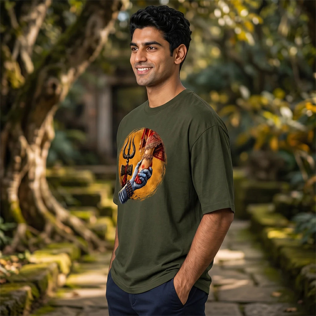 Premium Mahadev & Parvati Oversized Pure Cotton T-Shirt | 240 GSM Heavyweight Divine Graphic Tee