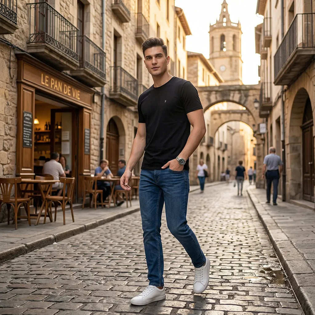 Men's Regular Fit Crew Neck T-Shirt, 100% Pure Cotton, 180 GSM, Breathable Everyday Wear