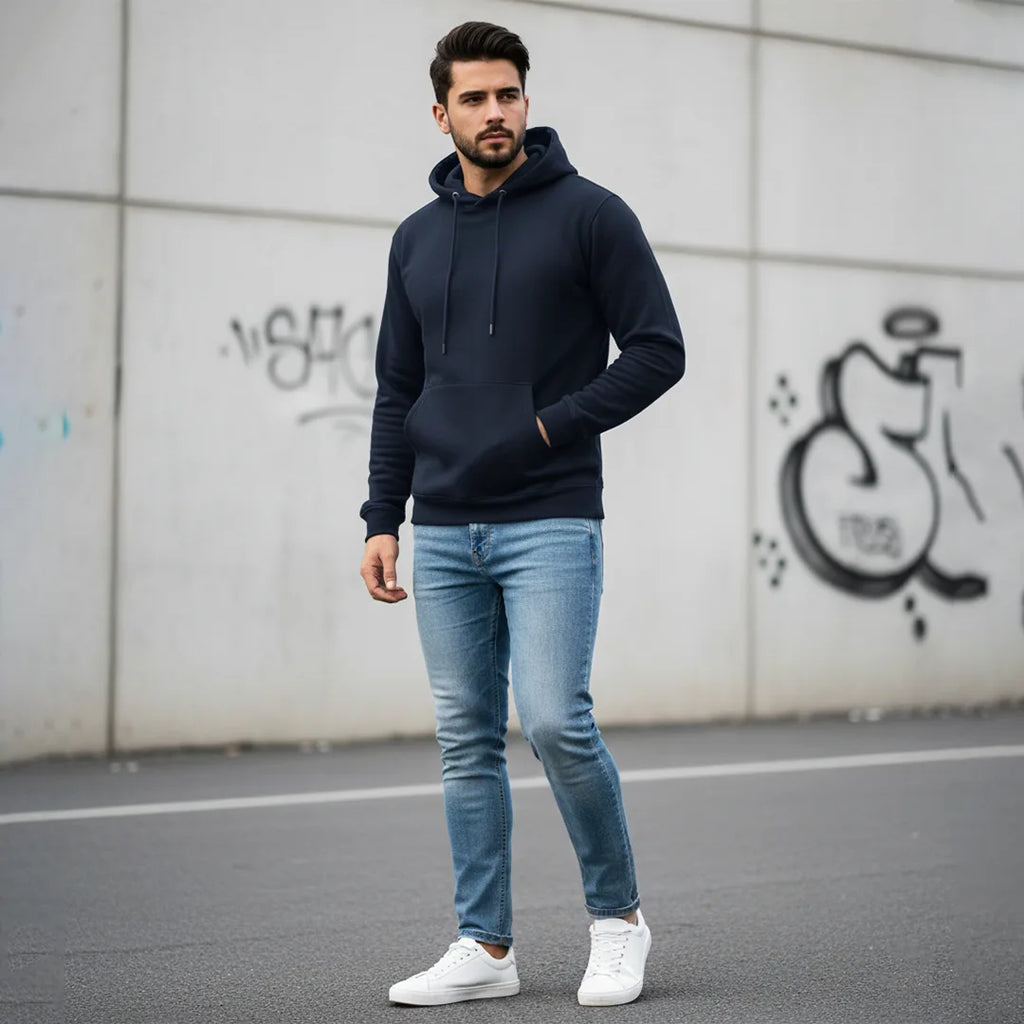 Men's Premium Solid Hoodie | Classic Regular Fit Cotton Blend Pullover Hoodie with Kangaroo Pocket | Essential Casual Winter Streetwear