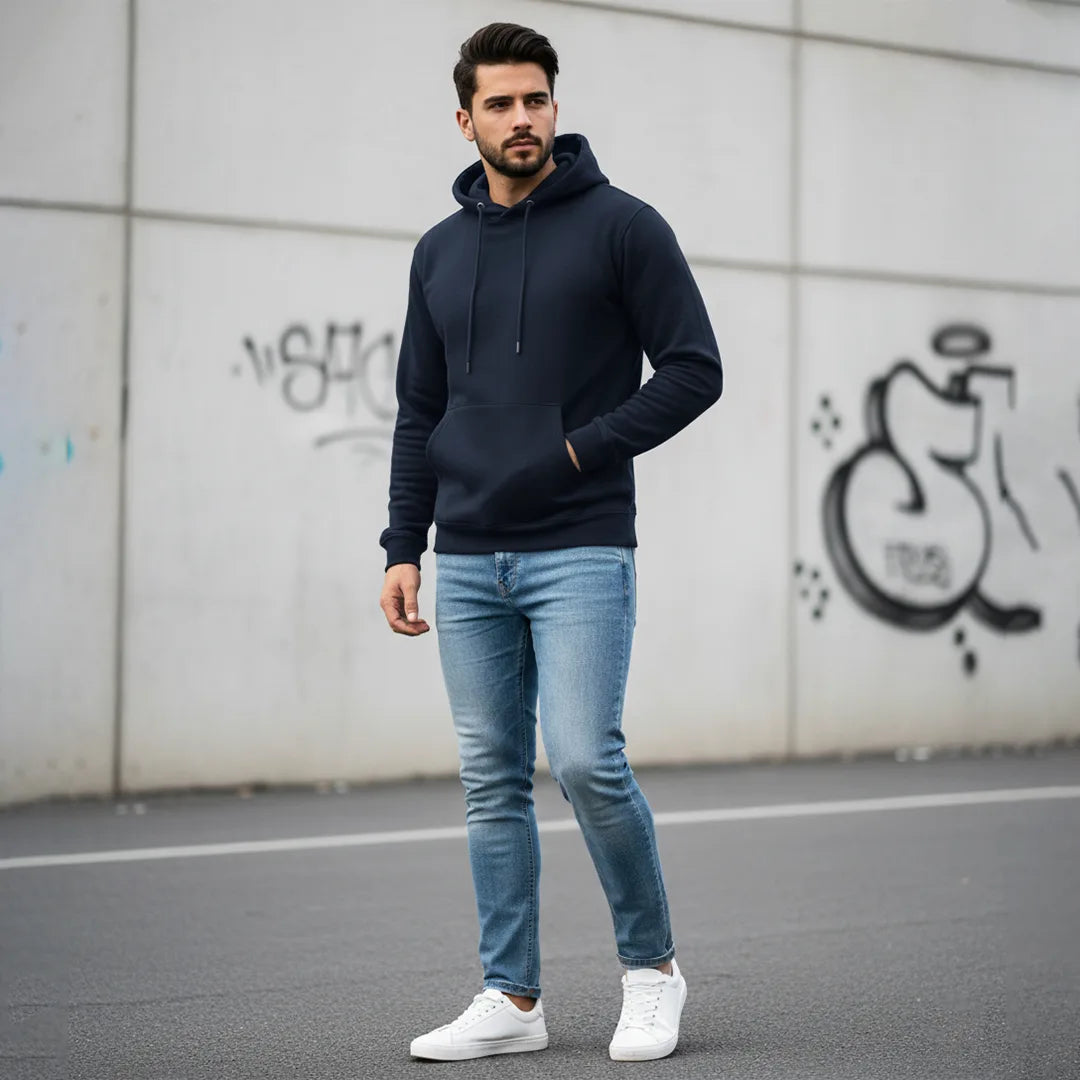 Men's Premium Solid Hoodie | Classic Regular Fit Cotton Blend Pullover Hoodie with Kangaroo Pocket | Essential Casual Winter Streetwear