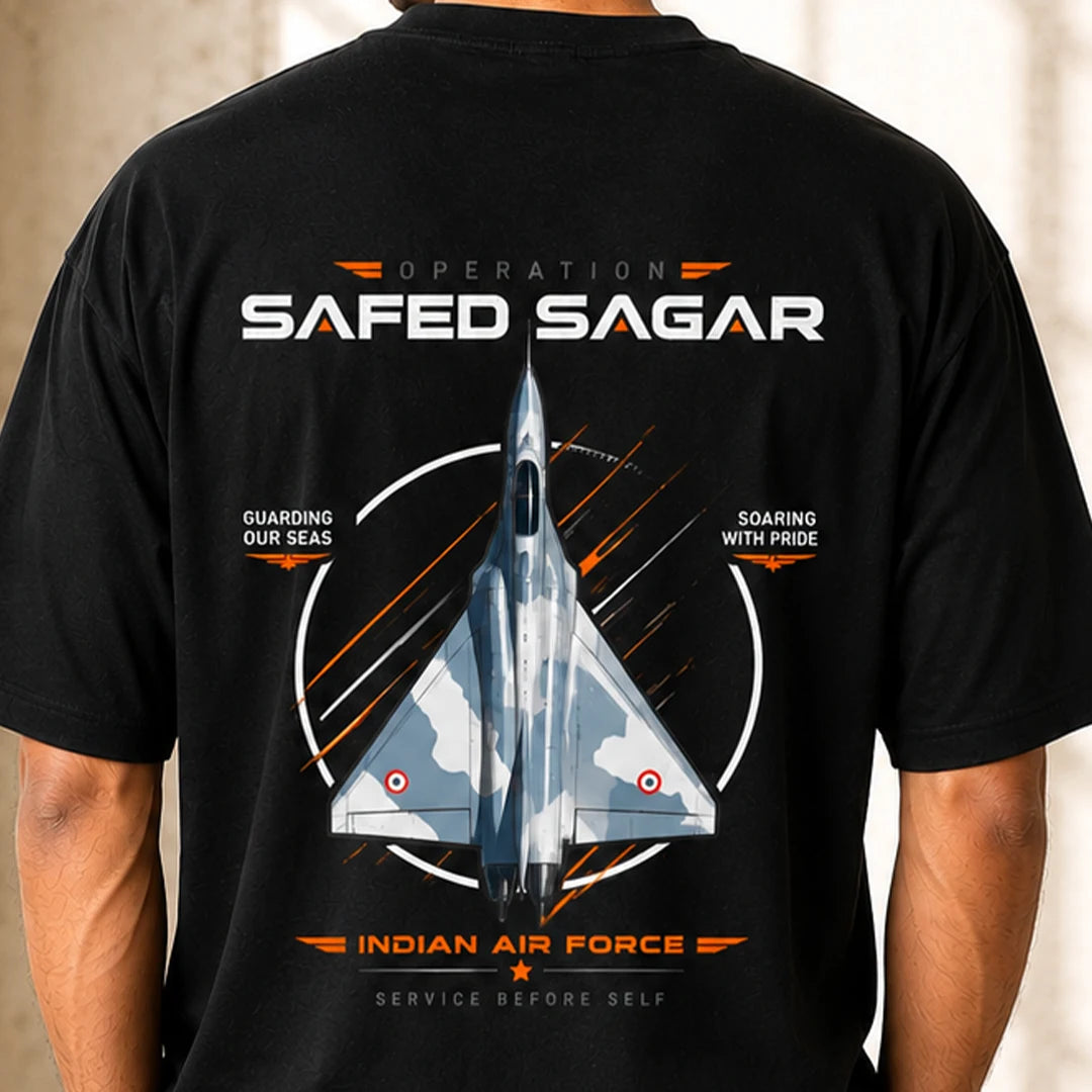 Men's Oversized Graphic T-Shirt - Operation Safed Sagar IAF Tribute, 240 GSM Pure Cotton, Bio-Washed