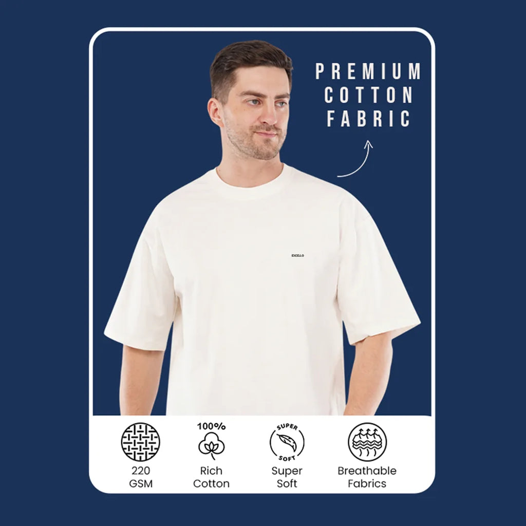 Men’s Premium Beige Oversized T-Shirt | 100% Rich Cotton | Trendy Drop-Shoulder Streetwear Tee