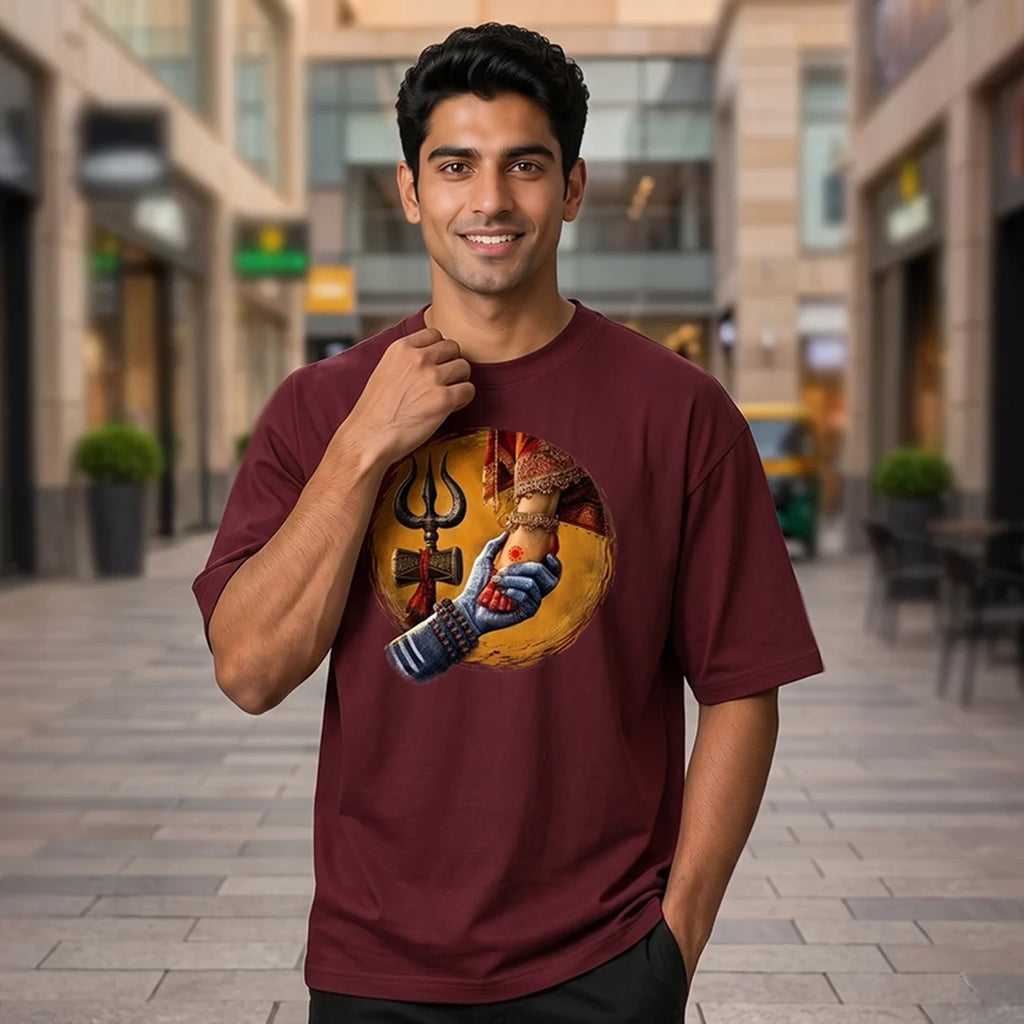 Premium Mahadev & Parvati Oversized Pure Cotton T-Shirt | 240 GSM Heavyweight Divine Graphic Tee