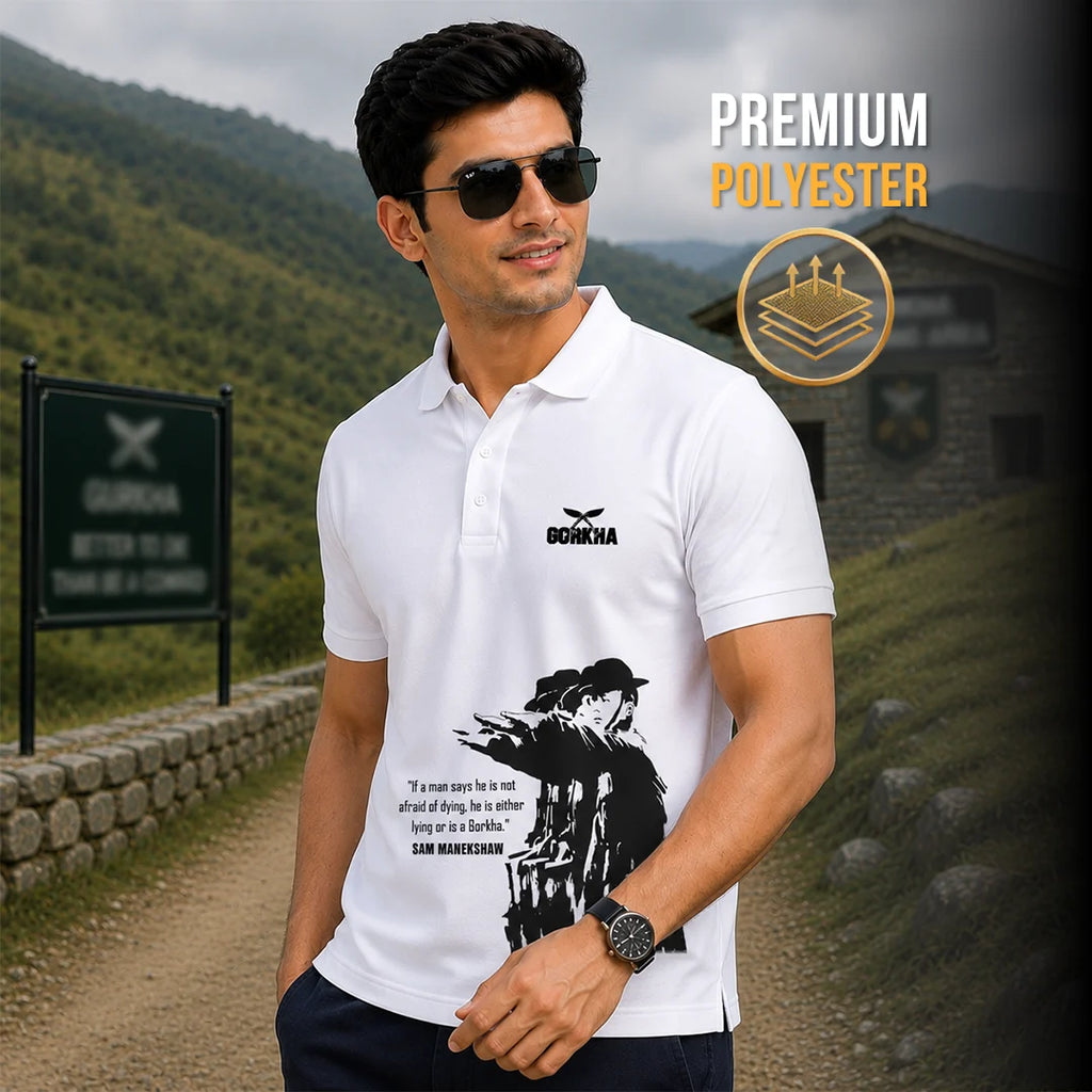 Men's Premium Gorkha Graphic Polo T-Shirt - Sam Manekshaw DTF Print, 210 GSM Nano Poly