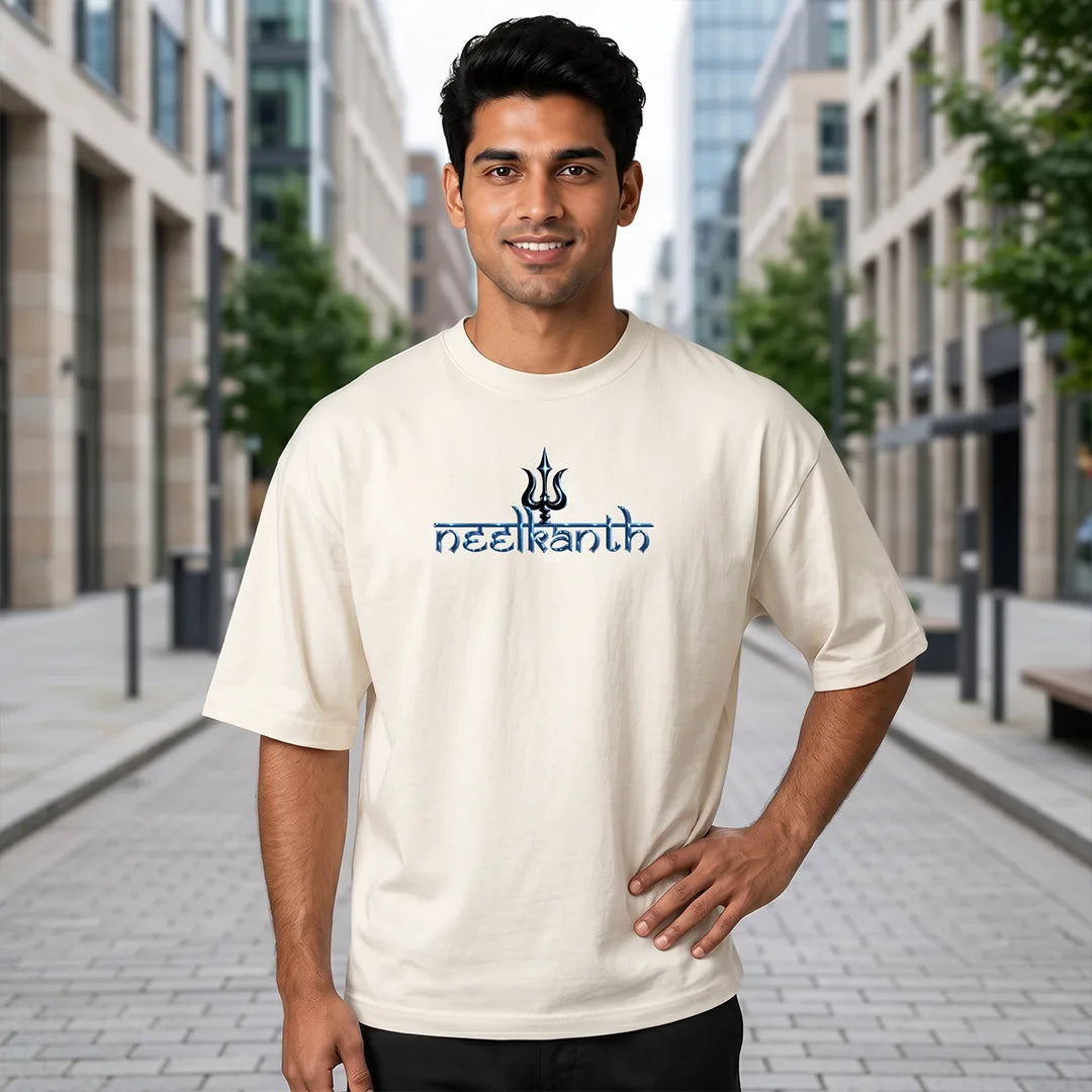 Premium Neelkanth Mahadev Oversized Pure Cotton T-Shirt | 240 GSM Heavyweight Spiritual Streetwear Graphic Tee