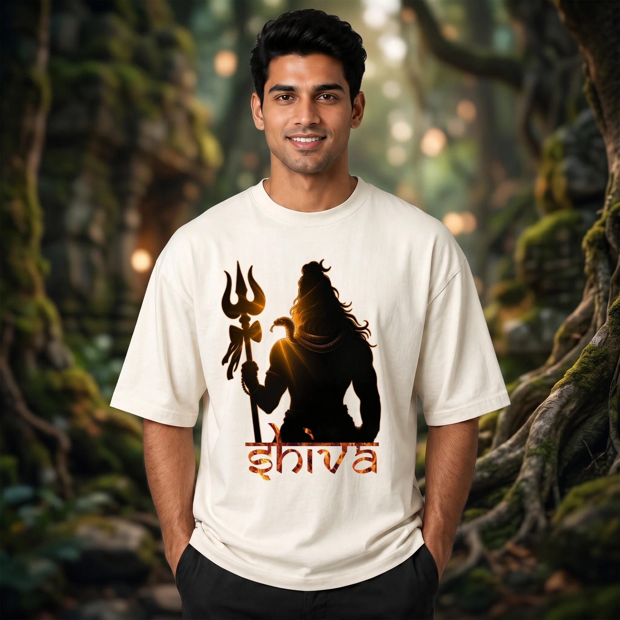 Lord Shiva Trishul Graphic Printed Oversized T-Shirt | Premium 240 GSM Pure Cotton Breathable Devotional Tee