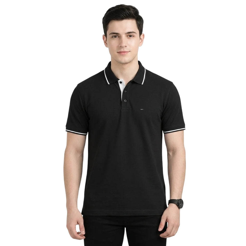 Premium Pure Cotton Regular Fit Tipping Polo Shirt - 270 GSM Bio-Washed