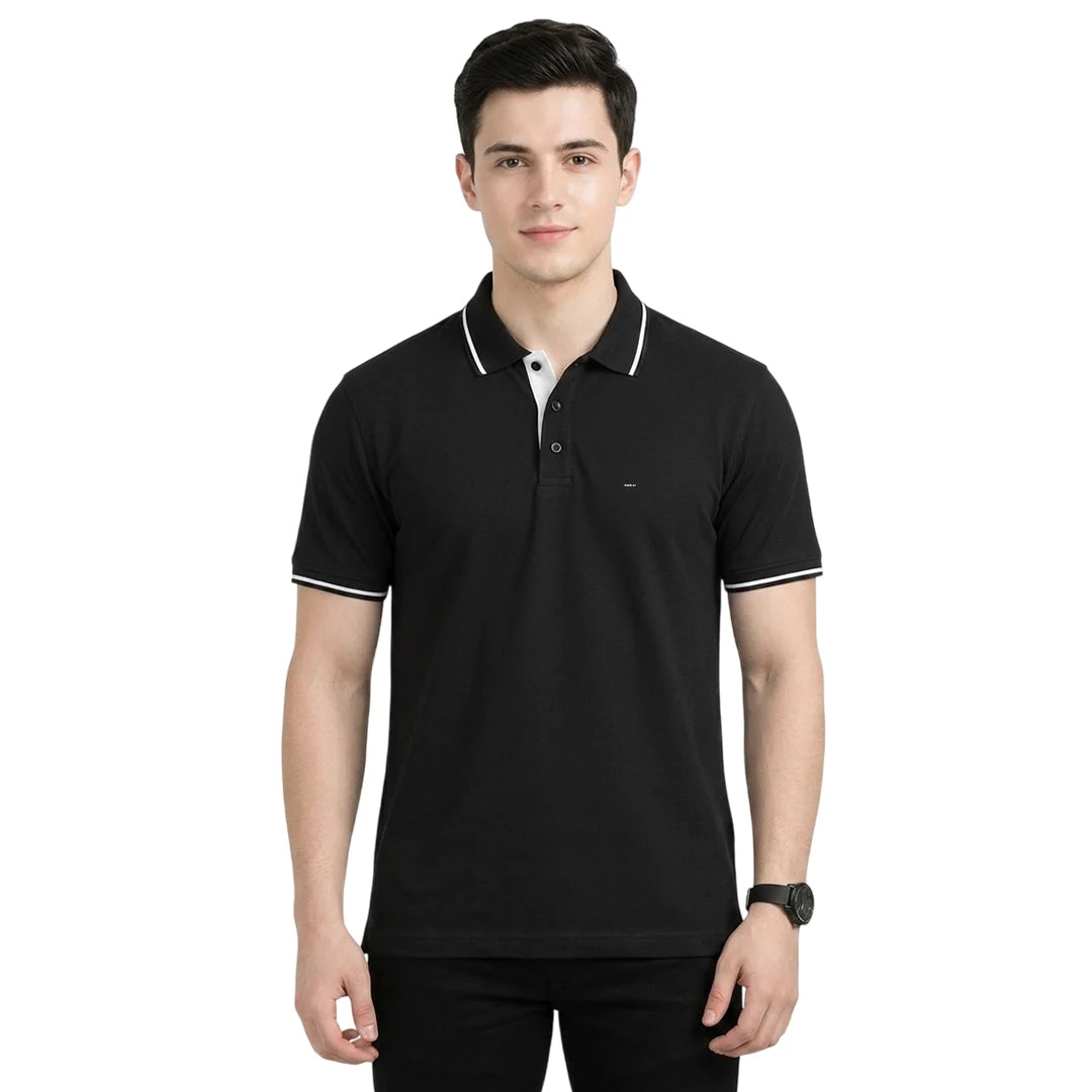 Premium Pure Cotton Regular Fit Tipping Polo Shirt - 270 GSM Bio-Washed