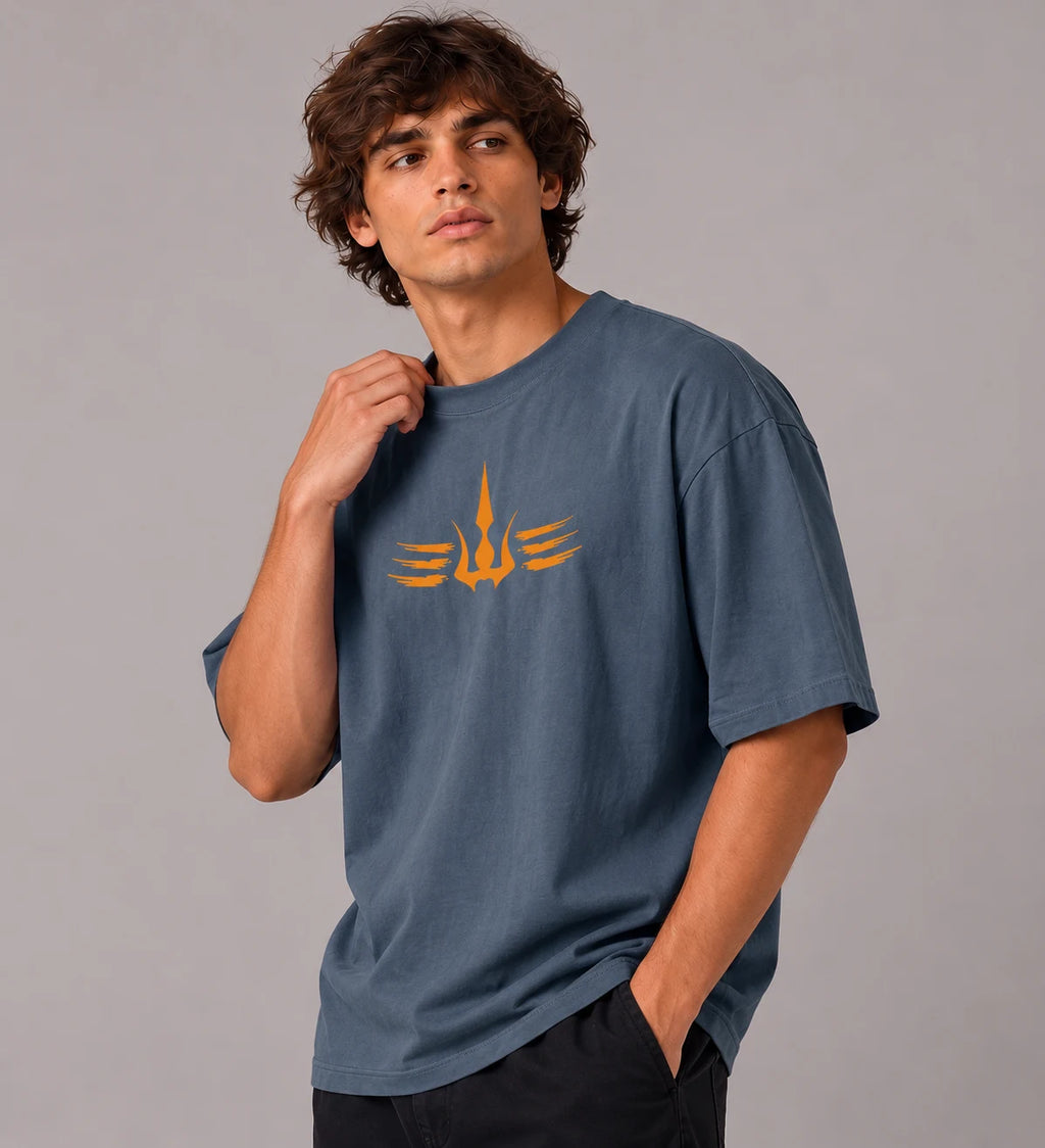 Mahadev Trishul Drop Shoulder T-Shirt | Heavyweight 240 GSM Pure Cotton