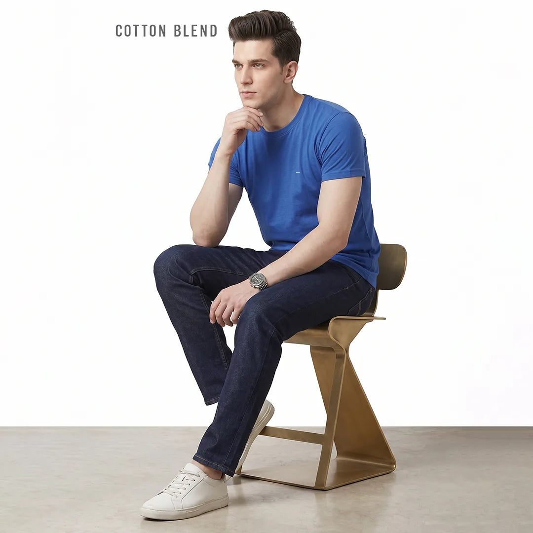 Premium Men's Cotton Blend T-Shirt | 180 GSM Bio-Washed | Excello Embroidered Logo