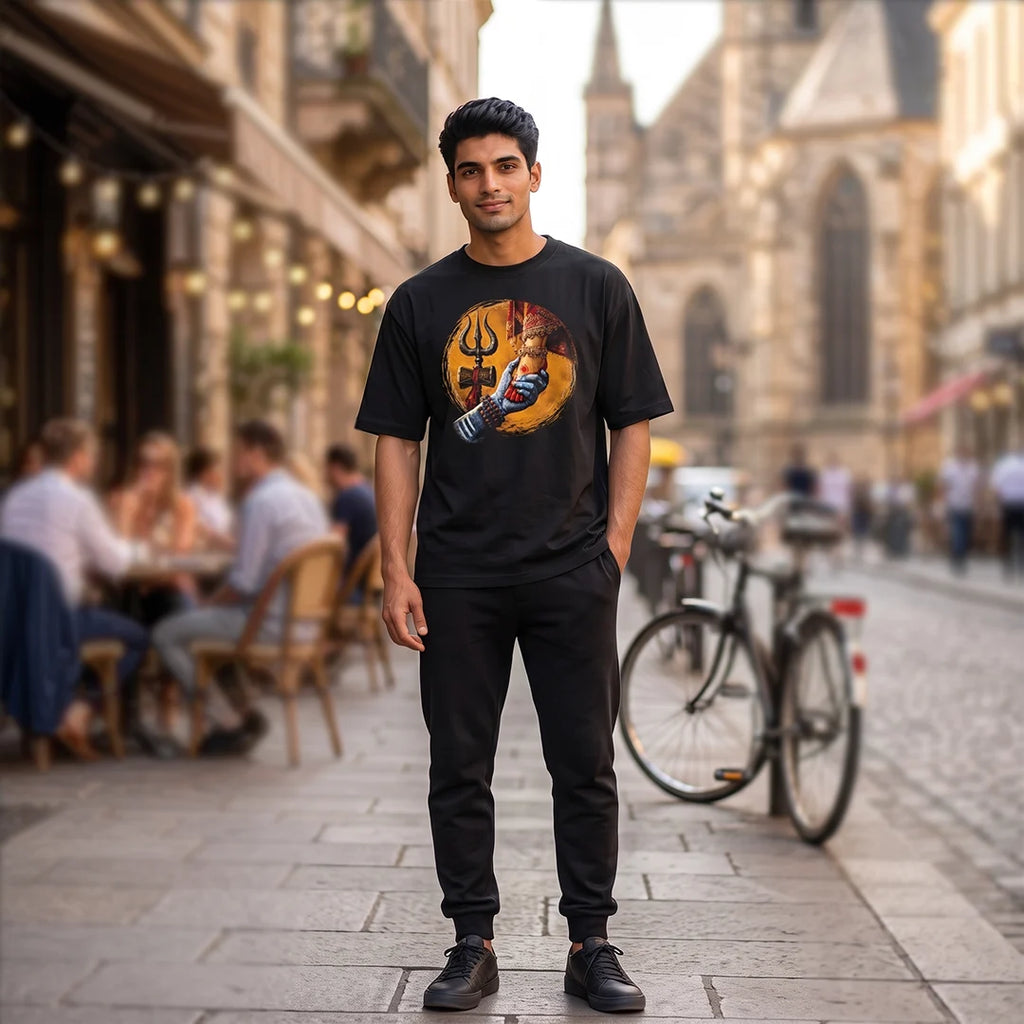 Premium Mahadev & Parvati Oversized Pure Cotton T-Shirt | 240 GSM Heavyweight Divine Graphic Tee