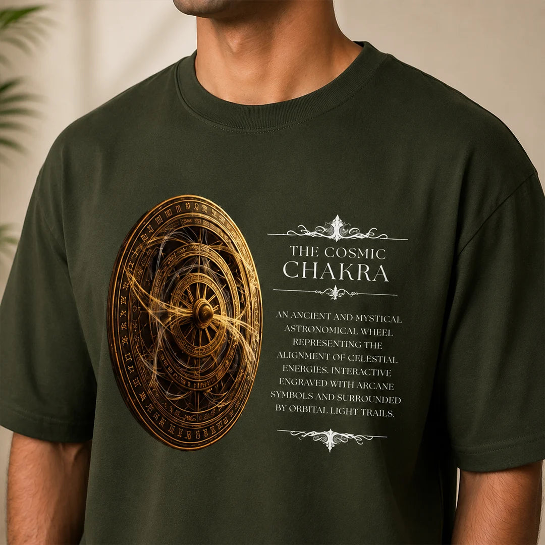 Men's Oversized Graphic T-Shirt - The Cosmic Chakra Mystical Print, 240 GSM Pure Cotton, Bio-Washed
