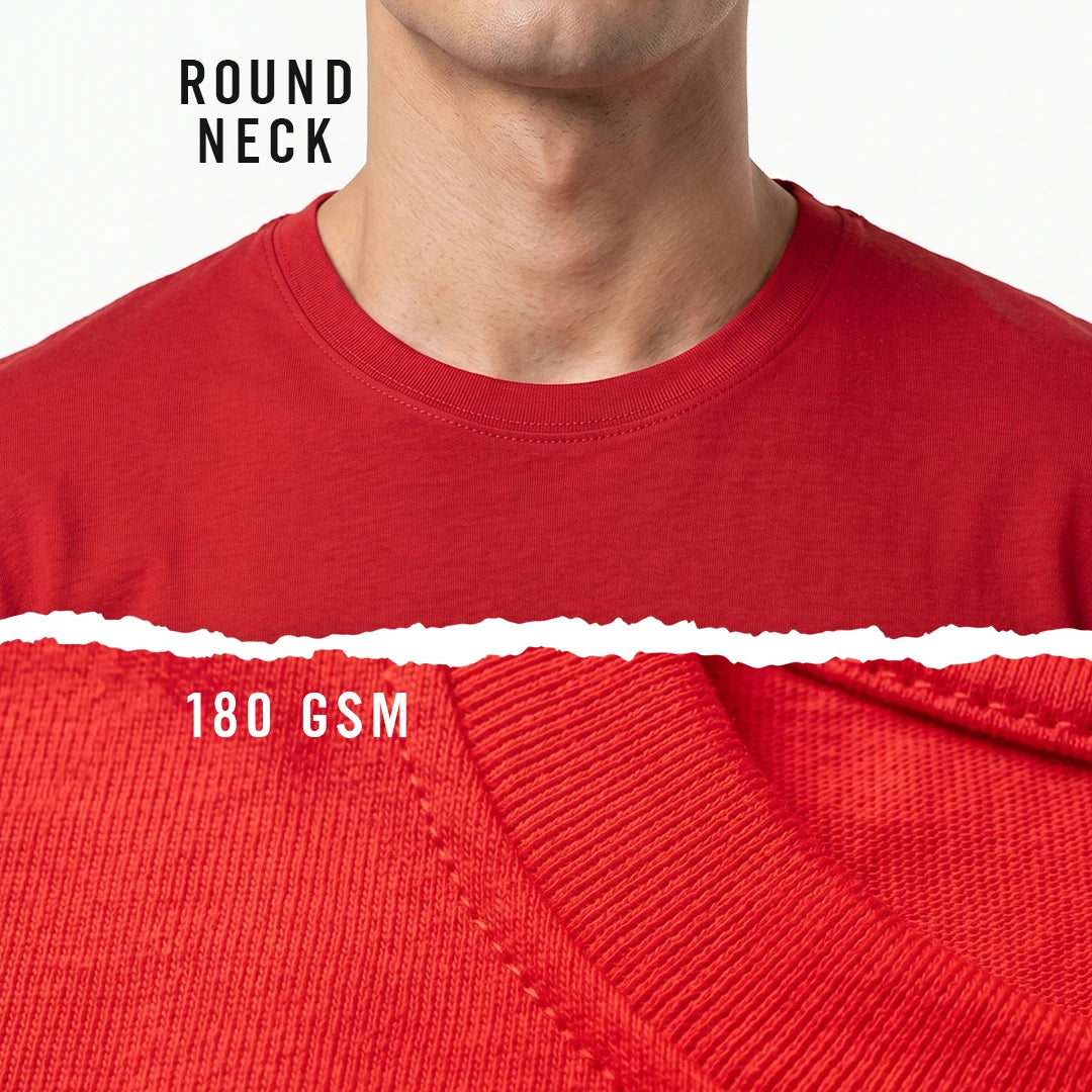 Premium Men's Cotton Blend Round Neck T-Shirt - Regular Fit, 180 GSM, Double Bio-Wash