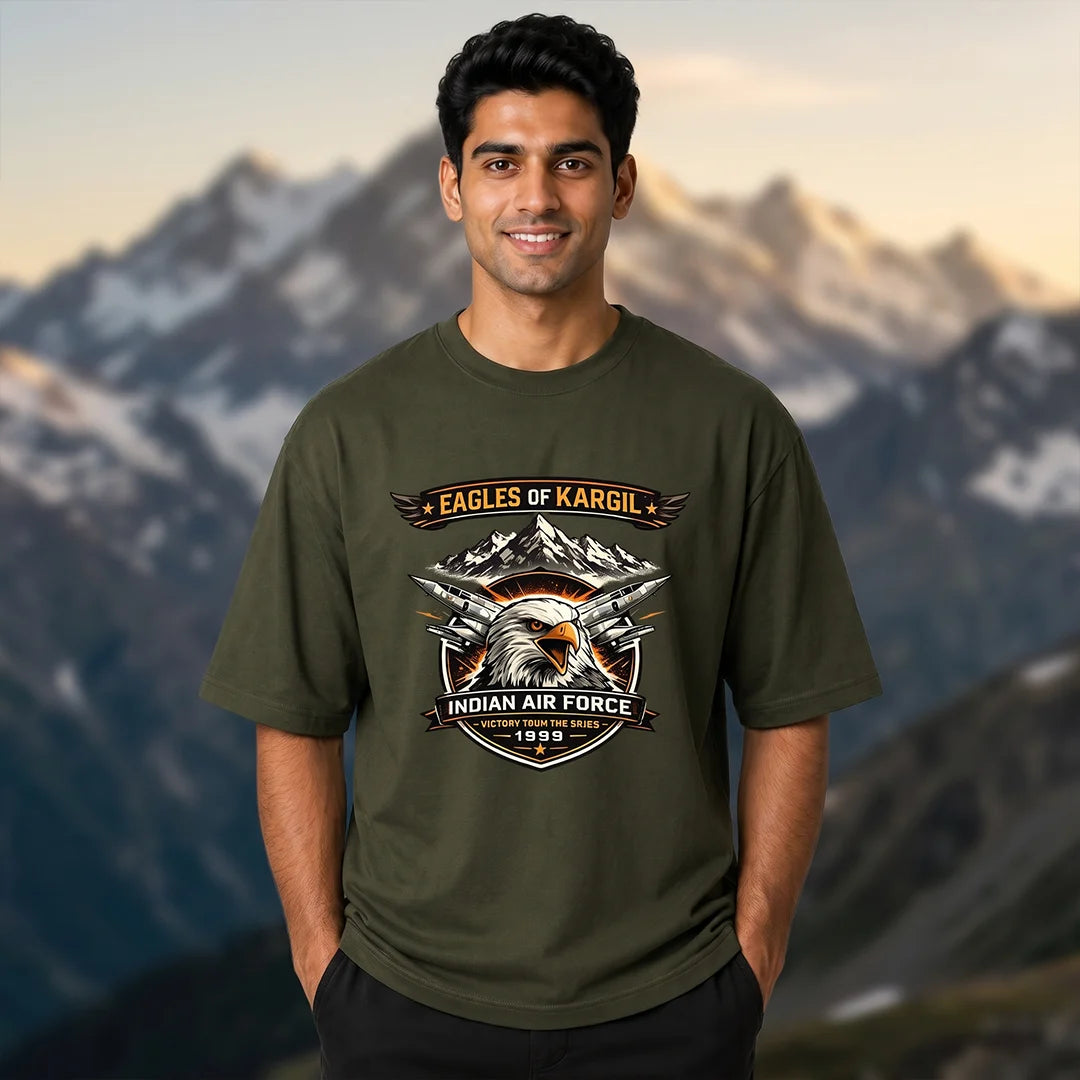 Men's 240 GSM Oversized Graphic T-Shirt - Indian Air Force 1999 Eagles of Kargil Edition