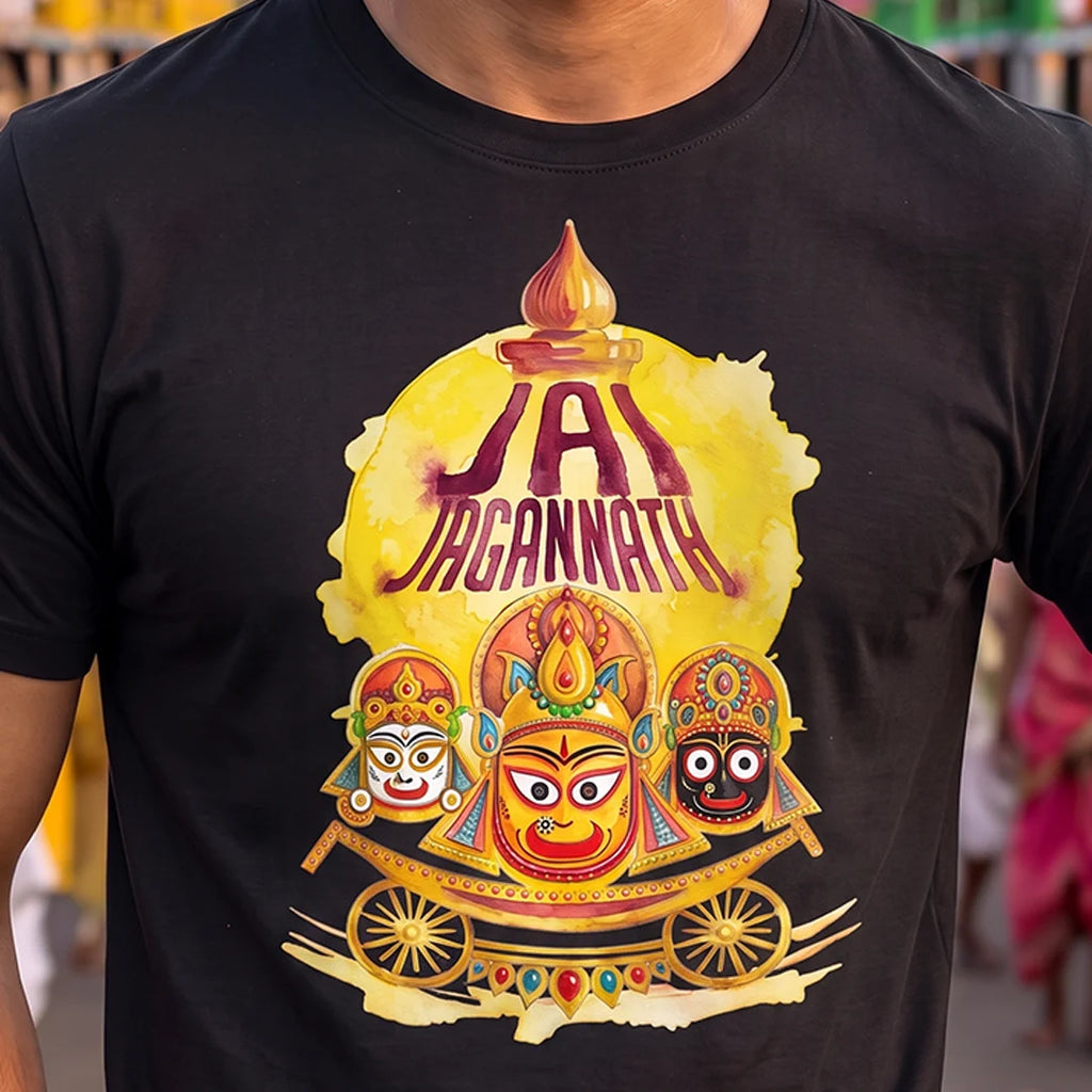 Men's Pure Cotton Jai Jagannath Holy Trinity Graphic Printed T-Shirt