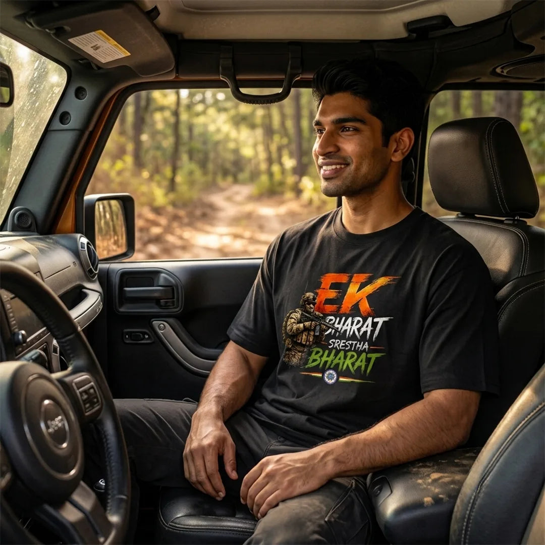 Men's "Ek Bharat Srestha Bharat" Oversized Graphic T-Shirt - 240 GSM Pure Cotton, Bio-Washed