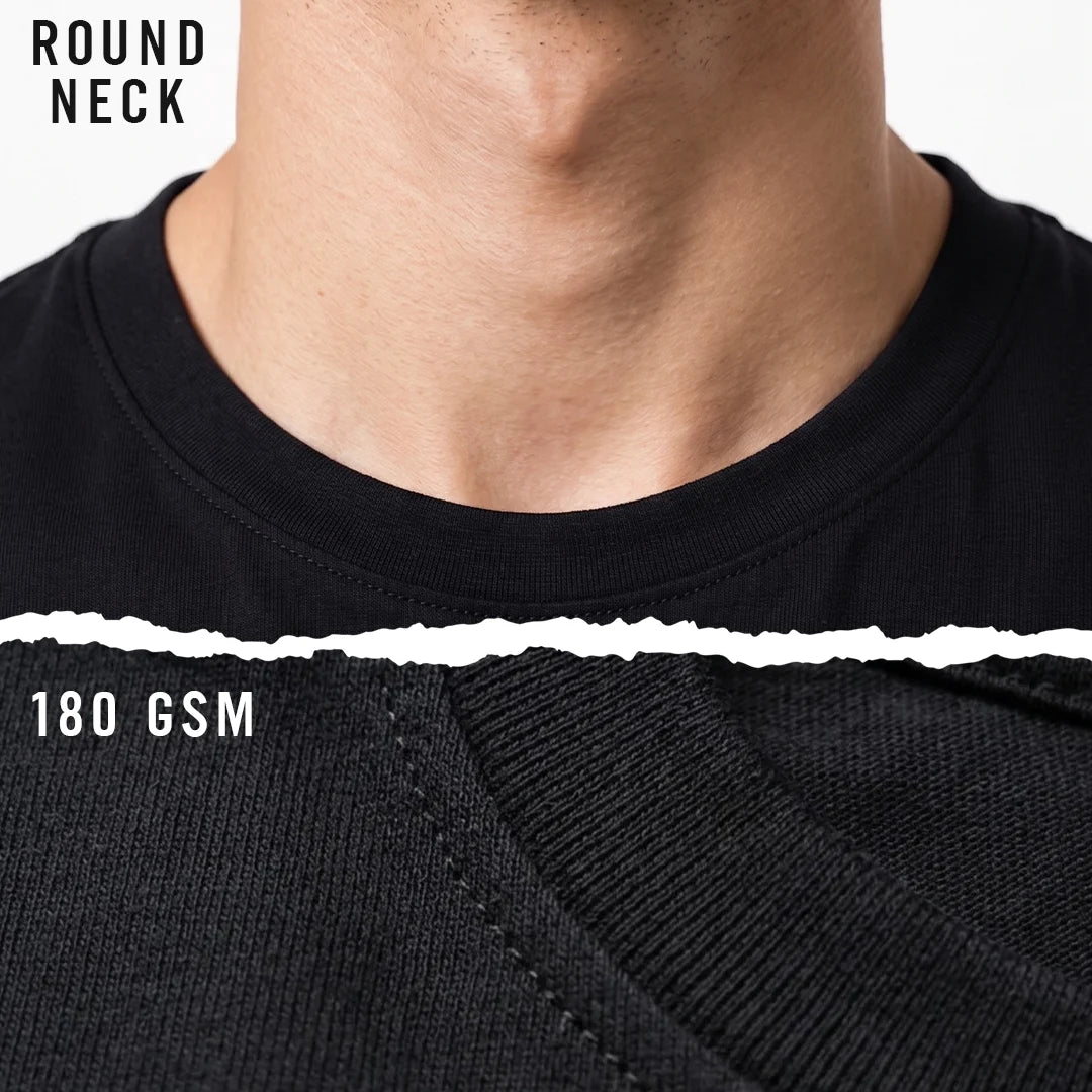 Premium Men's Cotton Blend Round Neck T-Shirt - Regular Fit, 180 GSM, Double Bio-Wash