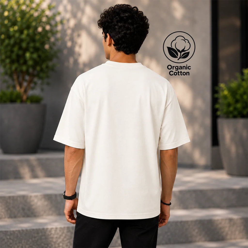 Excello Men's Divine Radha Krishna Flute Graphic Oversized T-Shirt - 240 GSM Pure Cotton, Bio-Washed