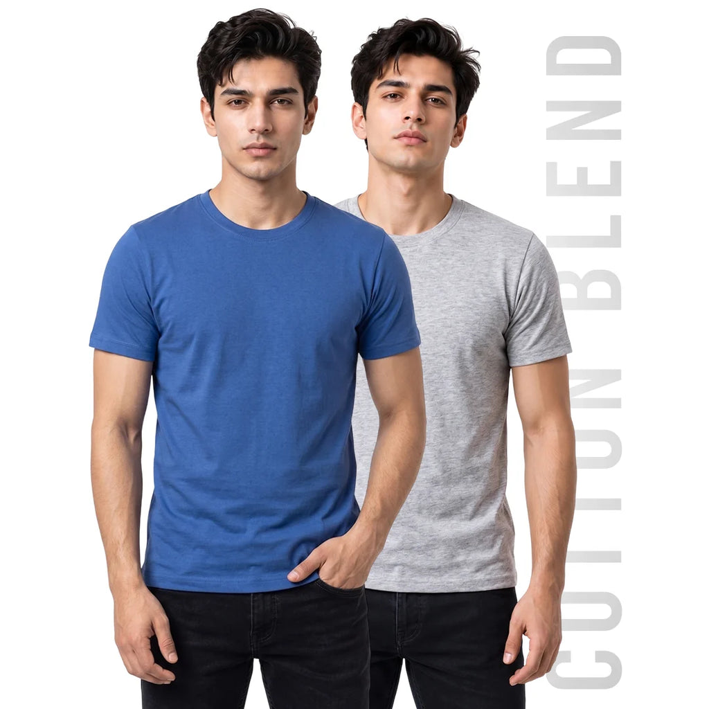 Premium Men's Cotton Blend Round Neck T-Shirt - Regular Fit, 180 GSM, Double Bio-Wash