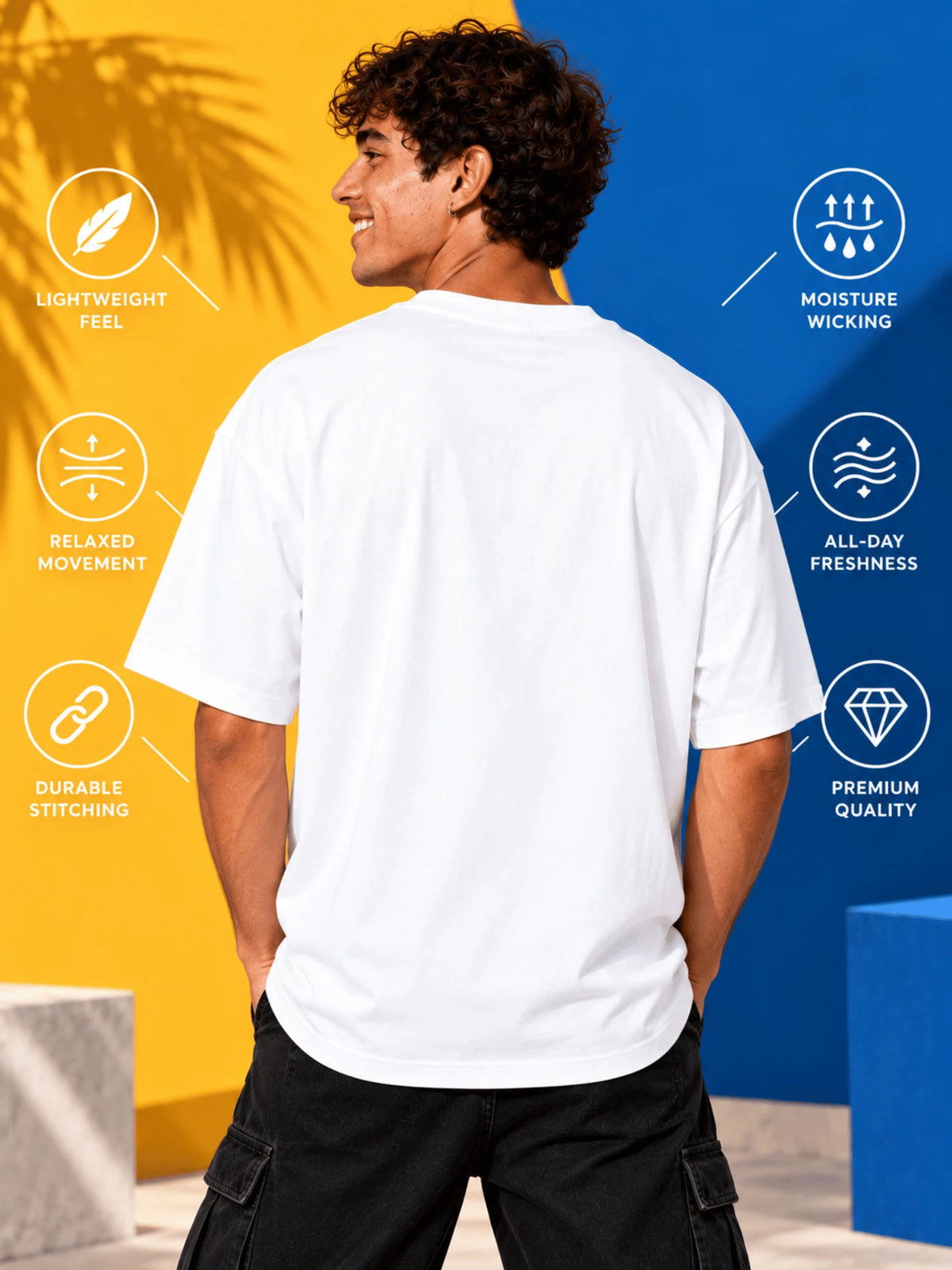 Excello Men's 'Born Freedom' Bird Graphic Oversized T-Shirt | White