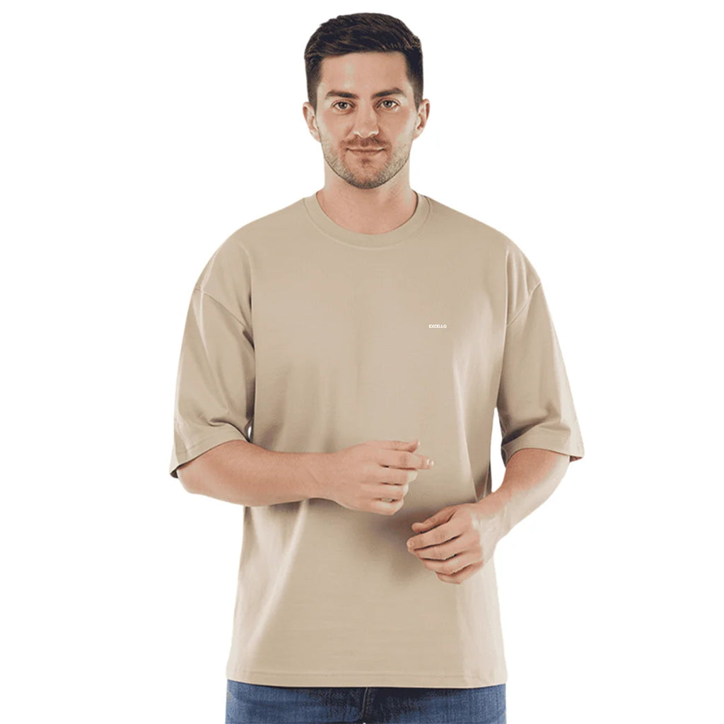 Men’s Premium Beige Oversized T-Shirt | 100% Rich Cotton | Trendy Drop-Shoulder Streetwear Tee