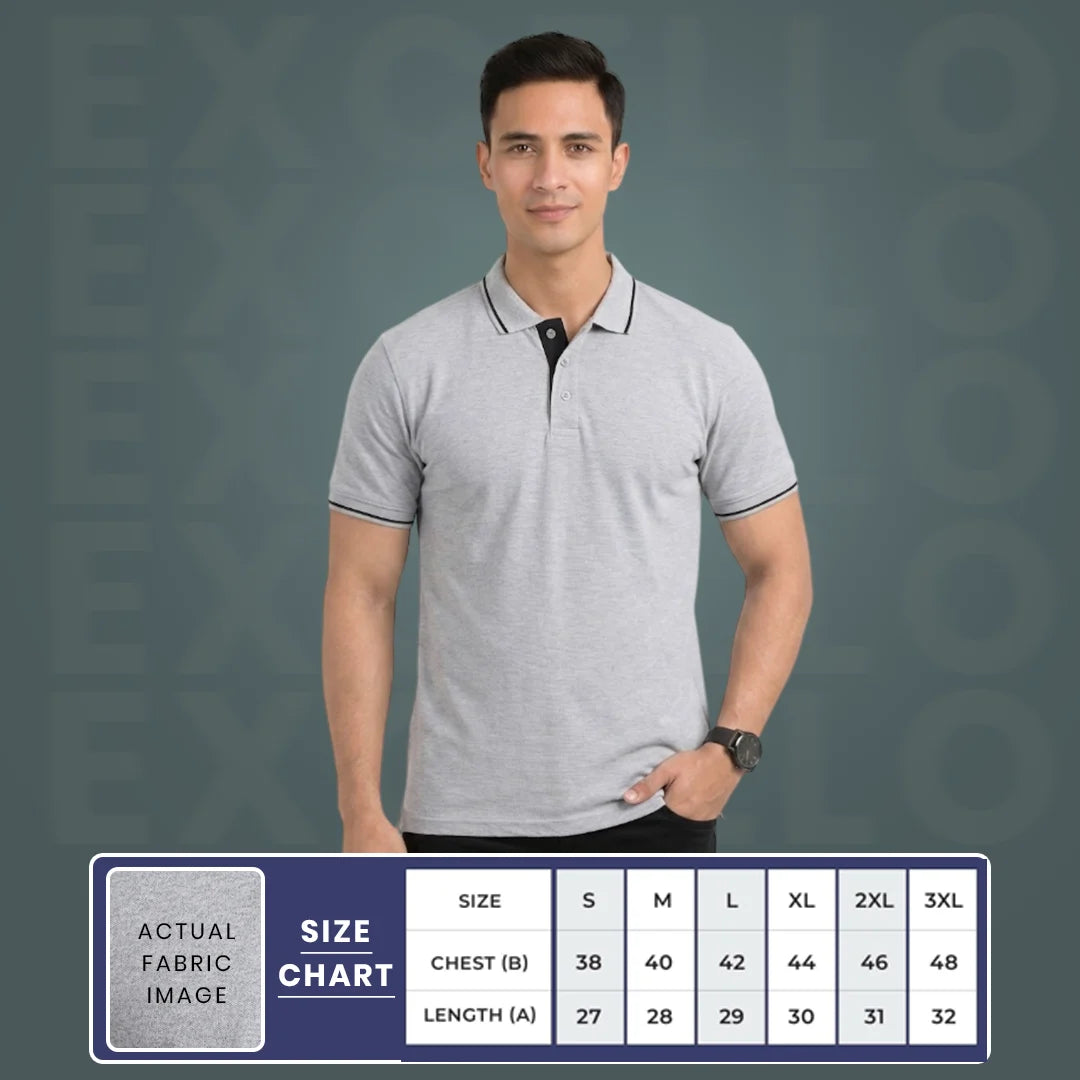 Men’s Premium Polo T-Shirt with Contrast Tipping | 270 GSM | Regular Fit Cotton Pique | Smart Casual & Office Wear