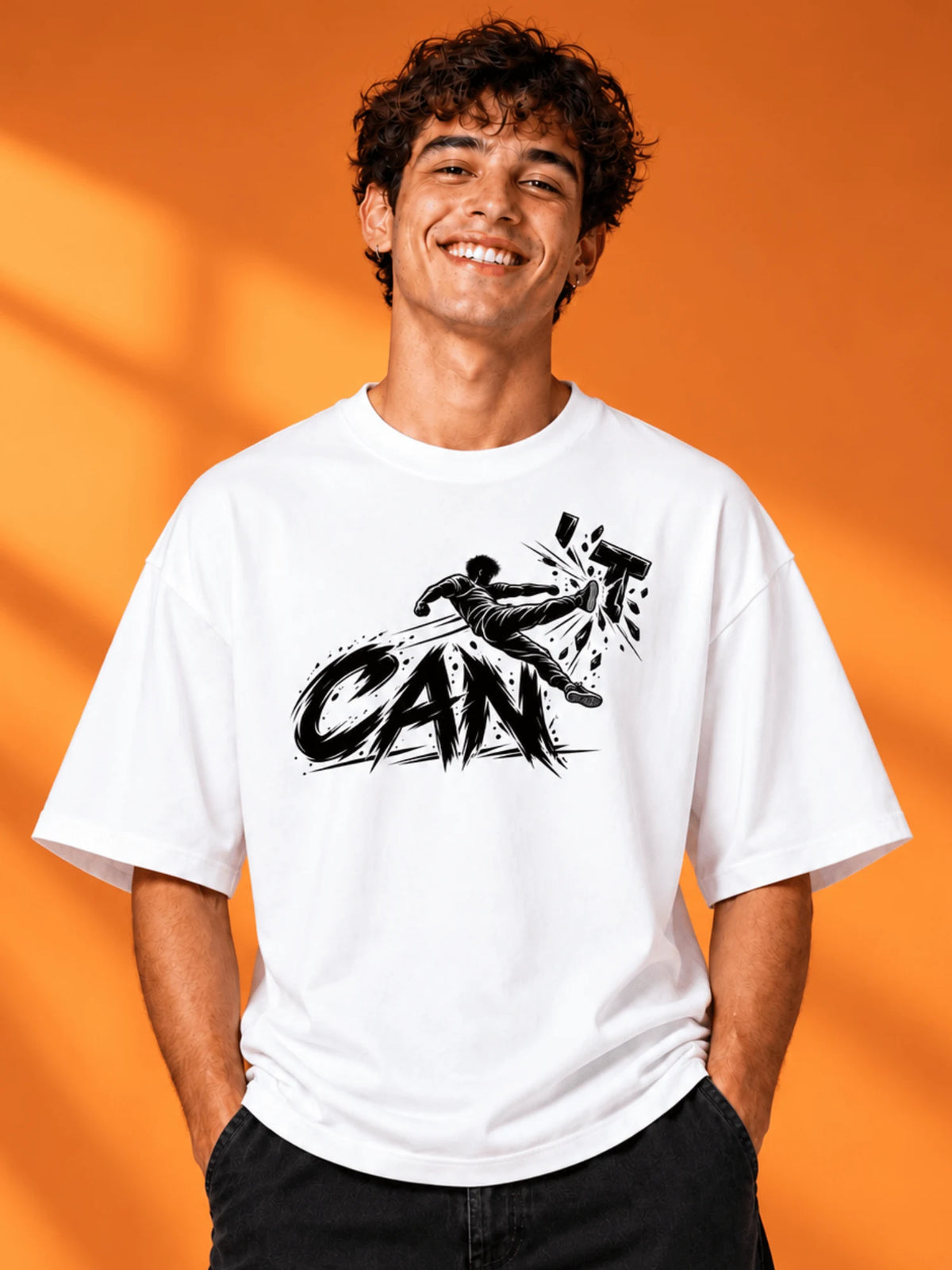 Excello Men's 'I Can' Motivational Graphic Oversized T-Shirt |  White
