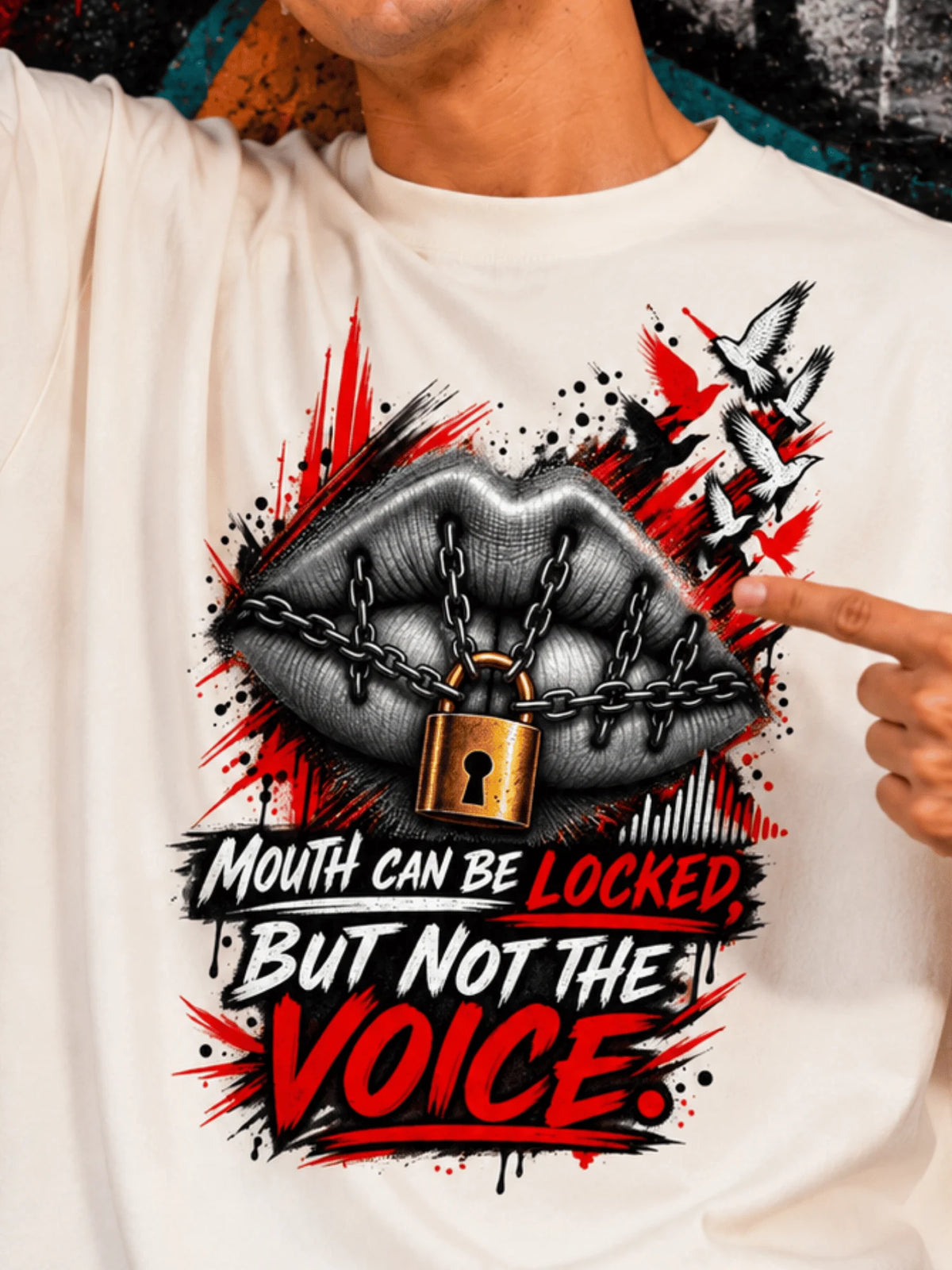 Excello Men's 'Unstoppable Voice' Typography Graphic Oversized T-Shirt | Off White