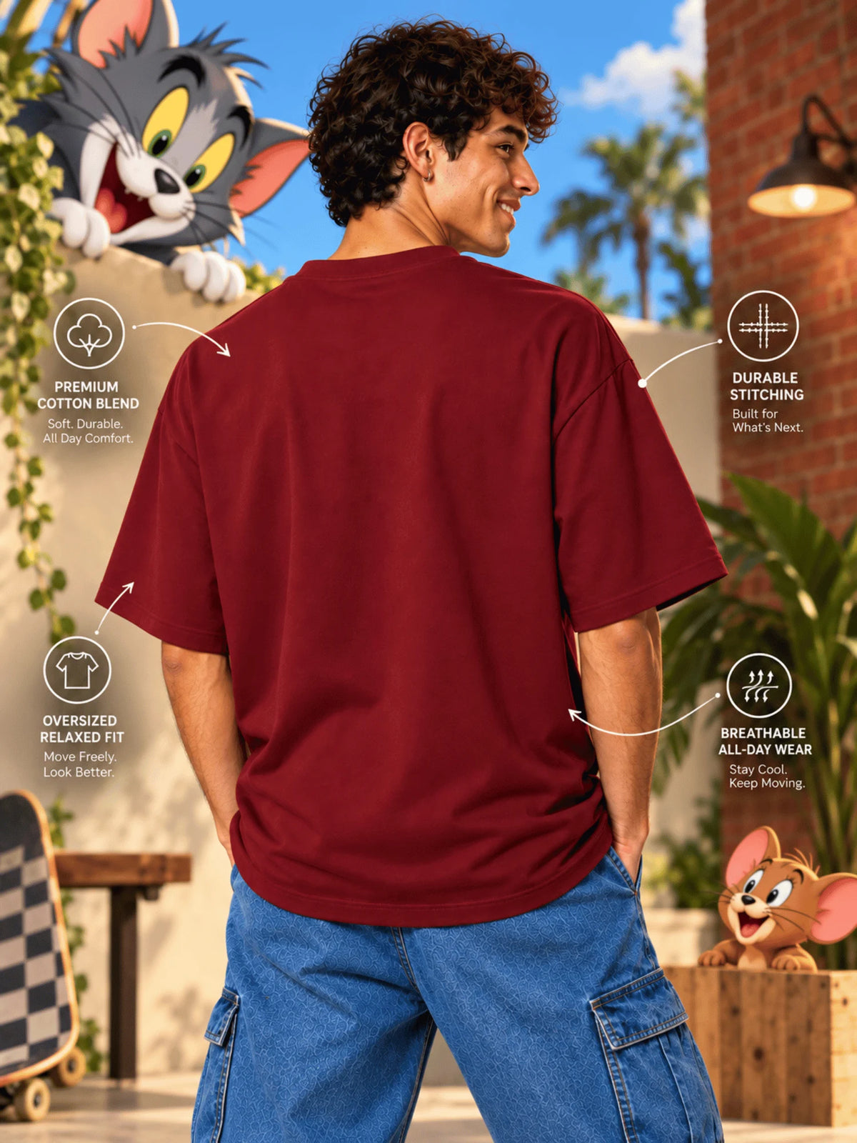 Excello Men's Mischief Gazette Graphic Oversized T-Shirt - Premium Cotton | Maroon