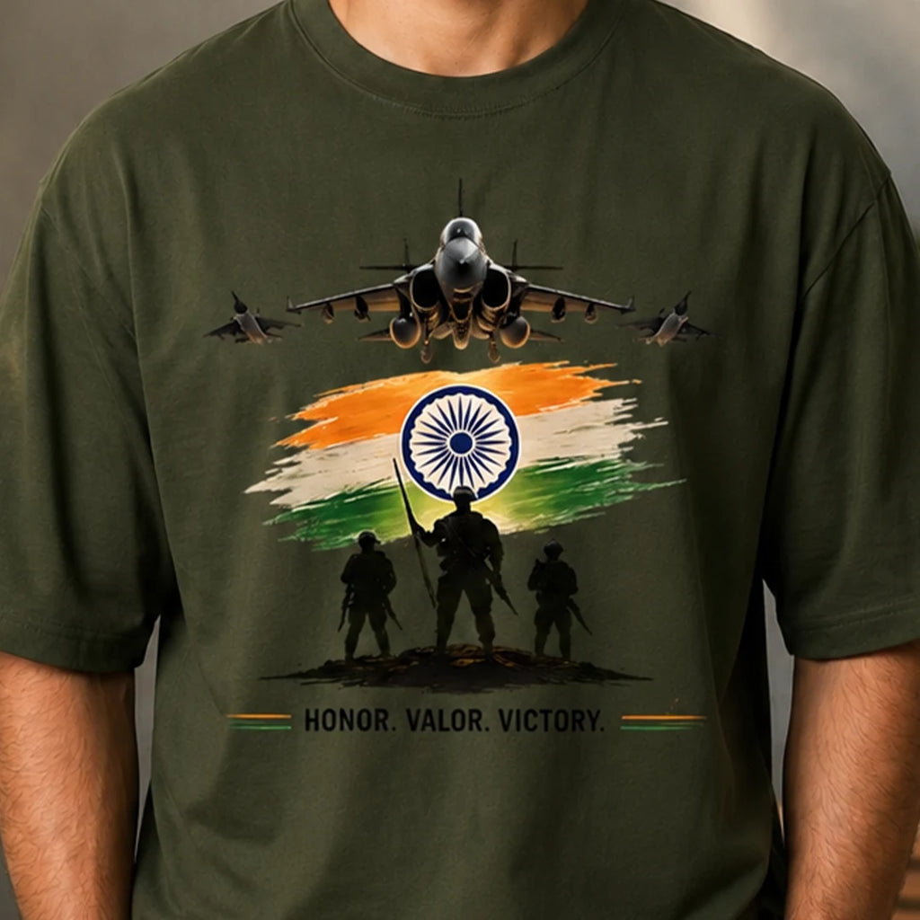 Men's Oversized Graphic T-Shirt - "Guardians of the Skies" IAF Tribute, 240 GSM Pure Cotton