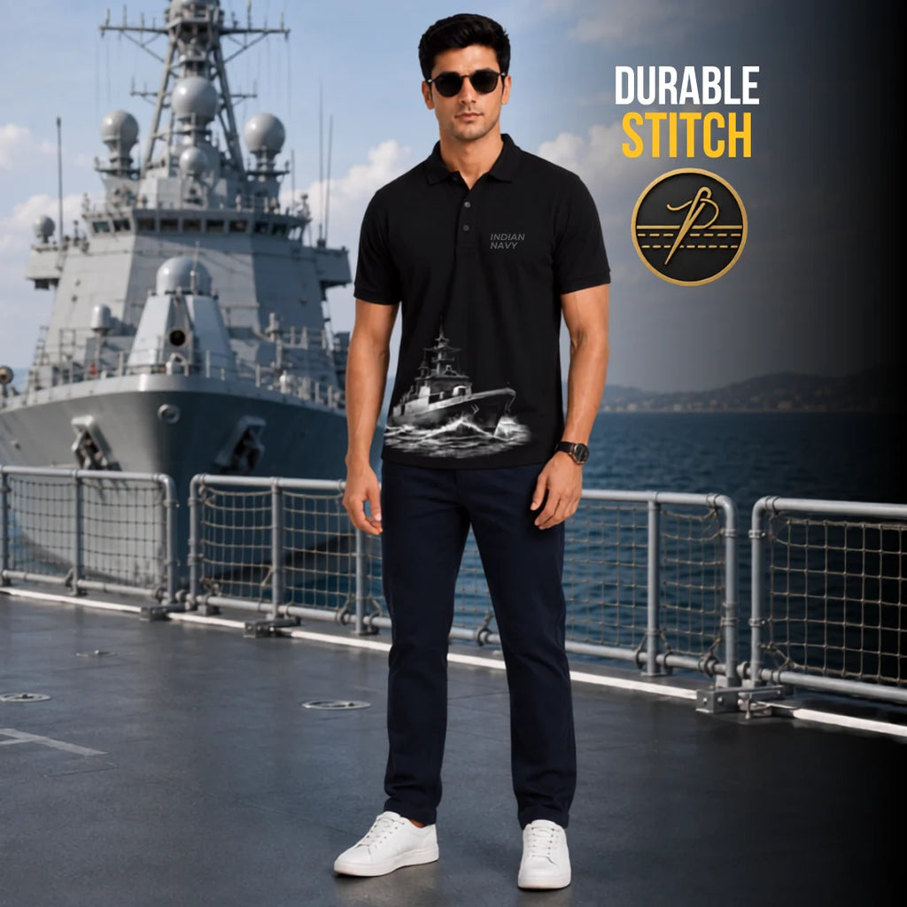 Excello Men's Indian Navy Tribute Polo T-Shirt | 210 GSM Nano Poly Regular Fit