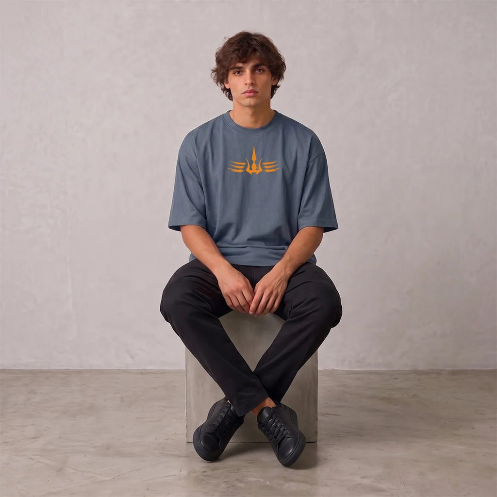 Mahadev Trishul Drop Shoulder T-Shirt | Heavyweight 240 GSM Pure Cotton