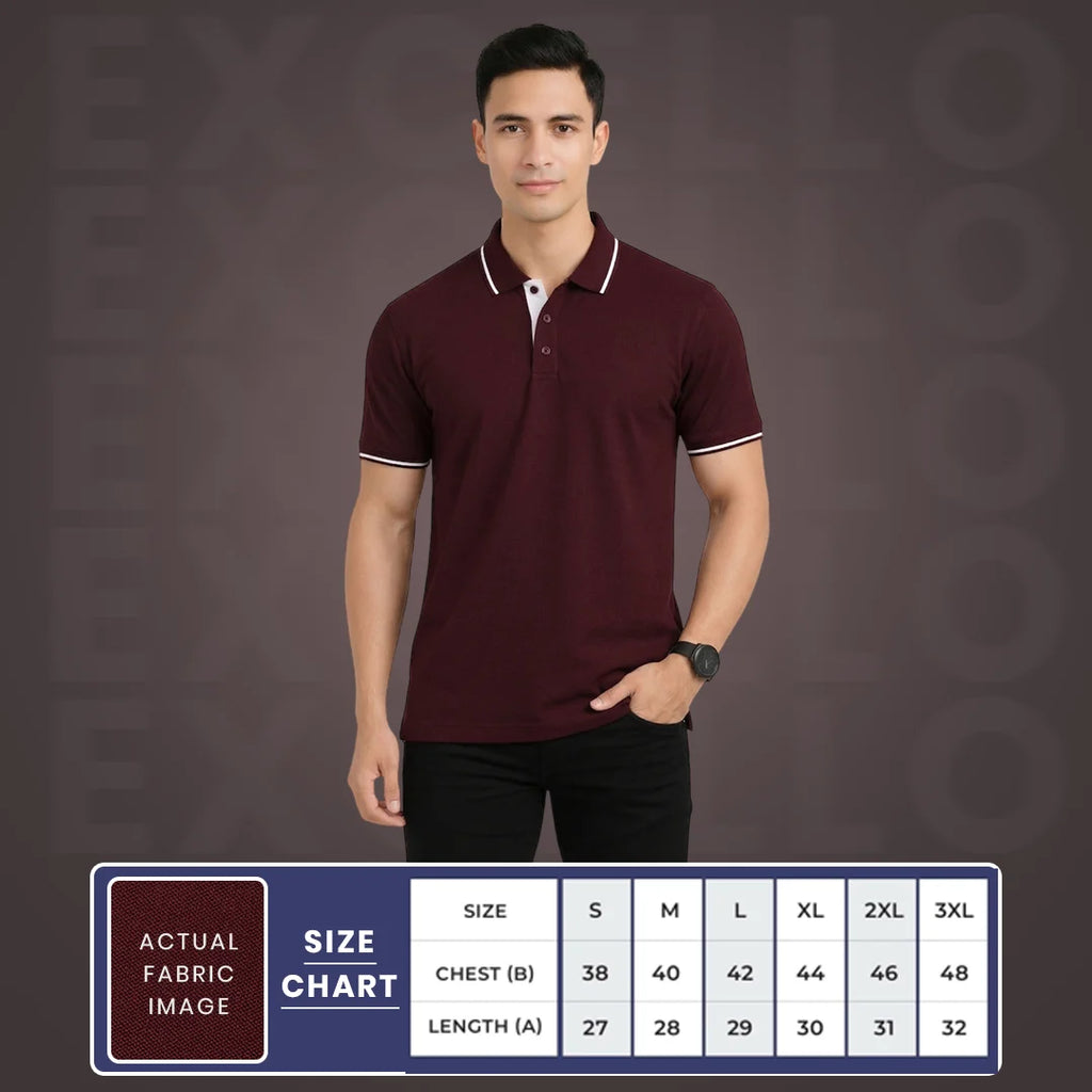 Men’s Premium Polo T-Shirt with Contrast Tipping | 270 GSM | Regular Fit Cotton Pique | Smart Casual & Office Wear