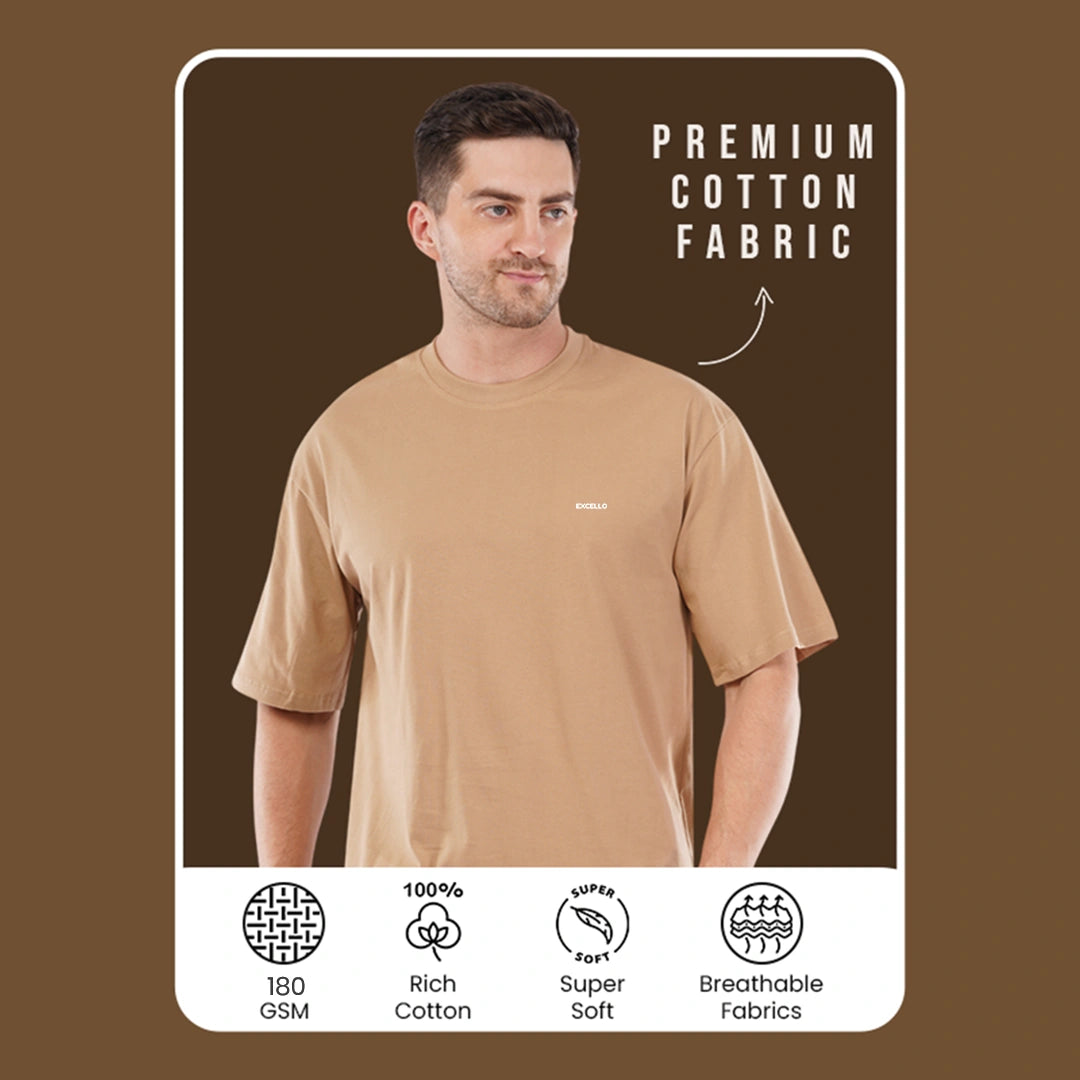 Men’s Premium Beige Oversized T-Shirt | 100% Rich Cotton | Trendy Drop-Shoulder Streetwear Tee